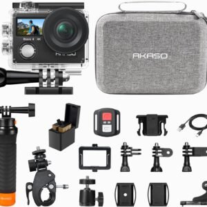 AKASO Brave 4 Action Camera with Floating Hand Grip and Carrying Bag Bundle | 20MP EIS WiFi 170° FOV 5X Zoom Waterproof Underwater Camera for Snorkel, Travel, Bicycle, Helmet, Motorcycle Accessories Kit