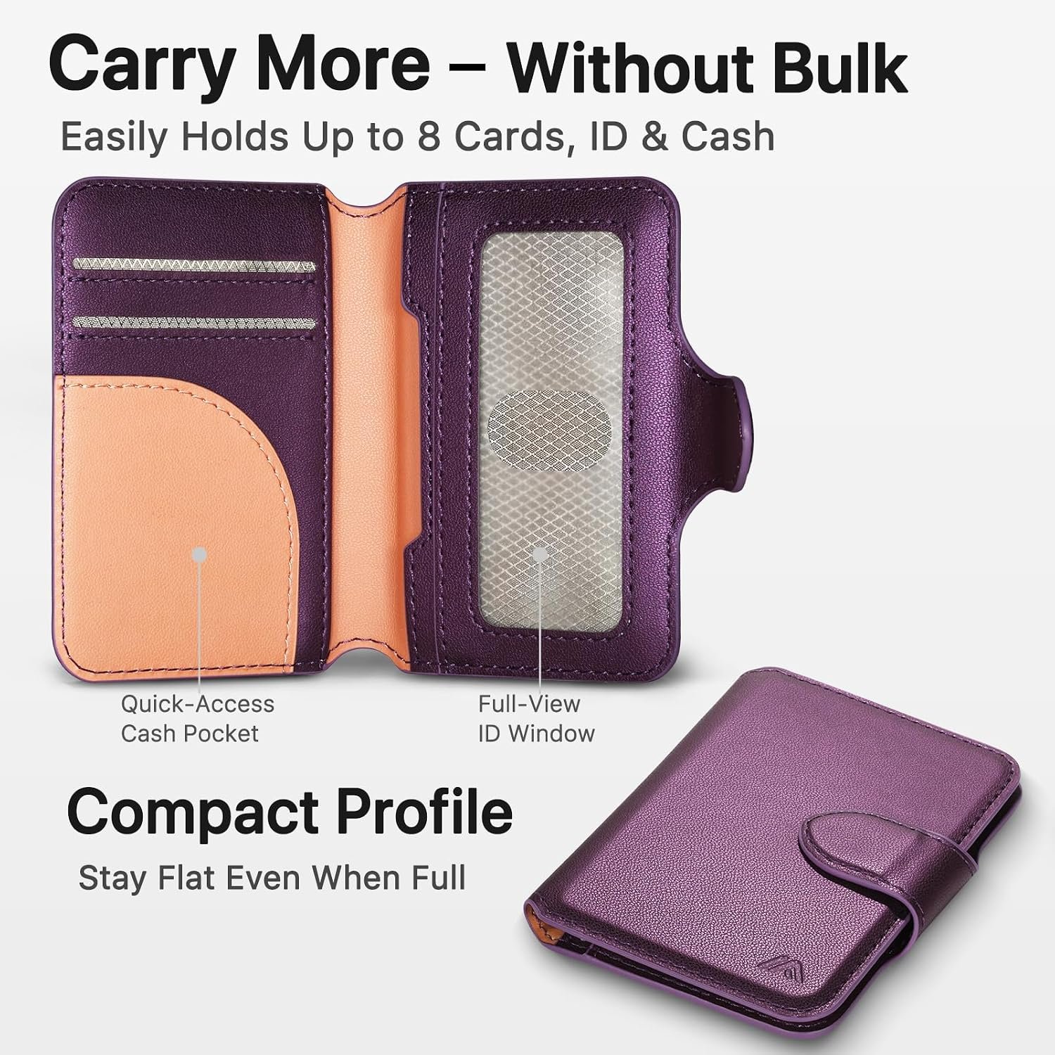 for MagSafe Wallet, Magnetic Phone Wallet RFID Blocking, Slim 5-8 Card Holder with Cash Slot & Clear ID Window, Minimalist Mag Safe Wallets for iPhone 17/16/15/14/13/12 Series, Amethyst Purple - Image 2