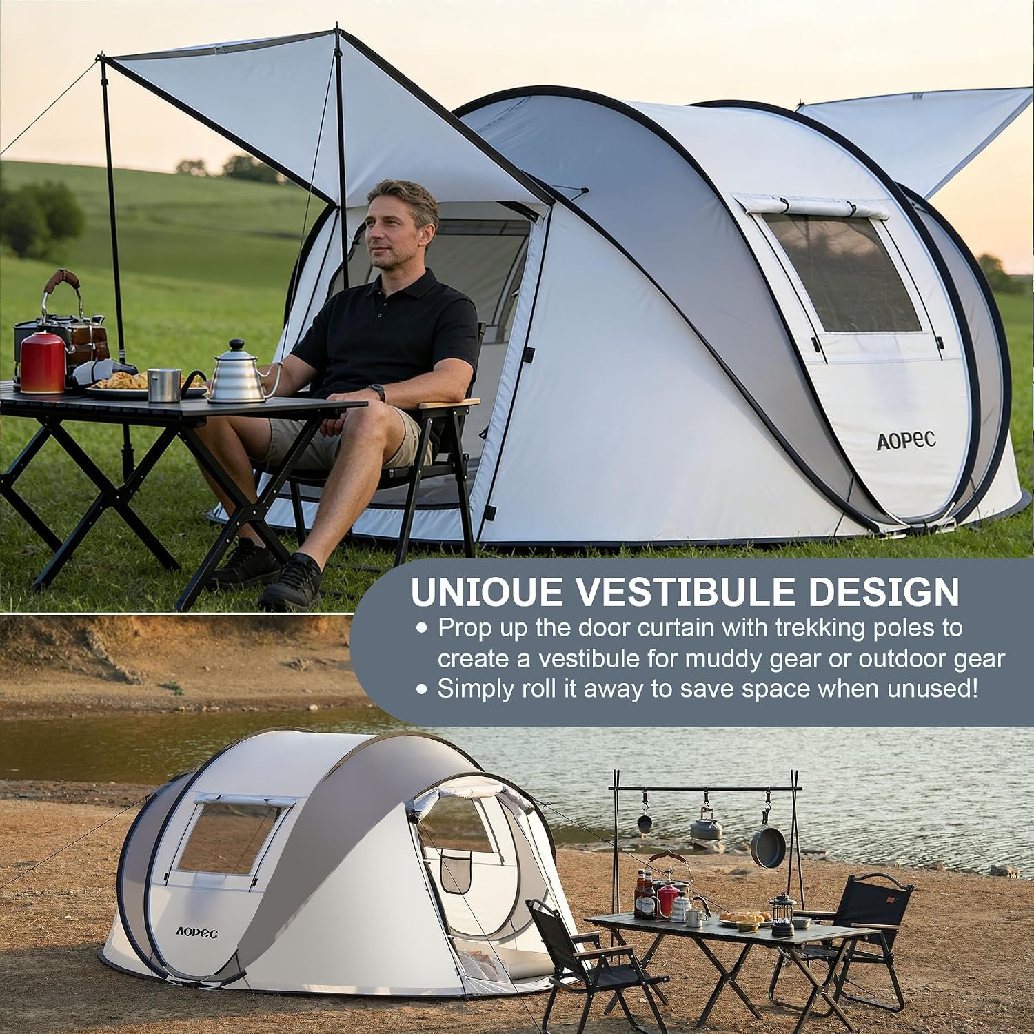 Pop Up Camping Tent, 2/4/6 Person Instant Tent Waterproof PU4500mm, Spacious Ventilated Camping Tent with Front Porch, Quick Setup Lightweight Portable for Outdoor Camping Hiking Beach - Image 8