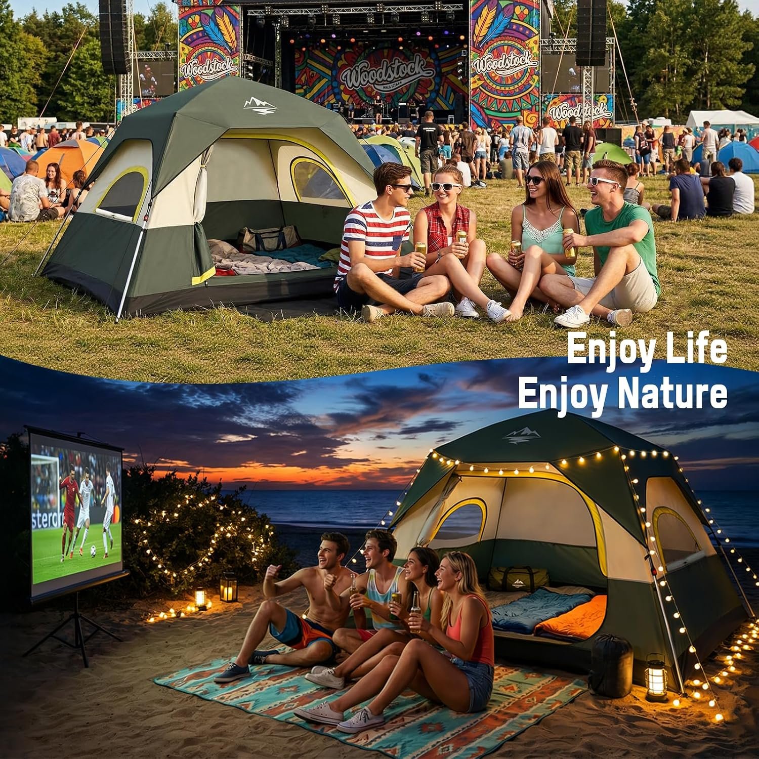 4 Person Instant Tents for Camping Setup in 50s, Cabin Tent with Rainfly | Waterproof Windproof Camping Tent, Double Layer Portable Instant Tents with Carry Bag for Family Outdoor Camping & Hiking - Image 8