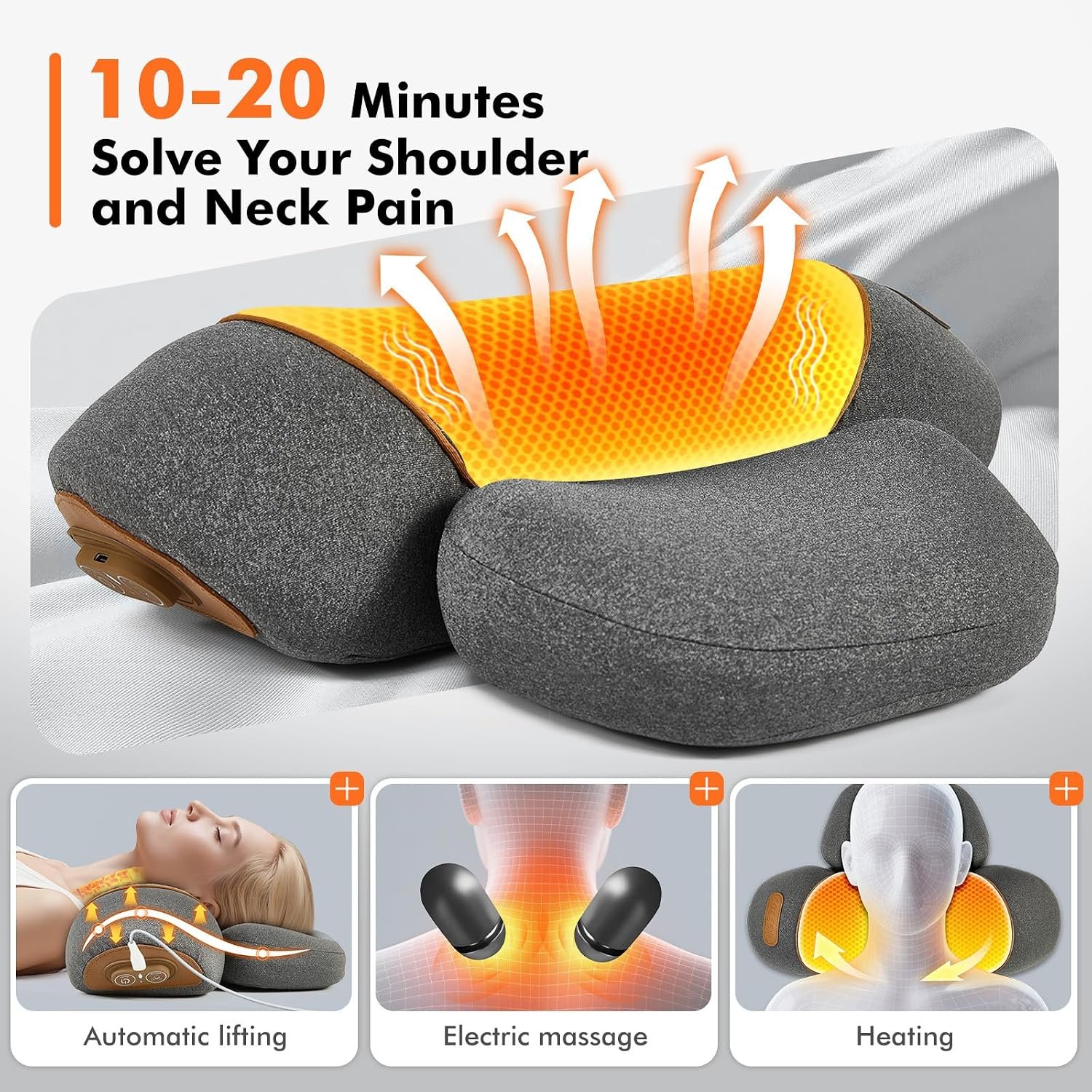 Neck Massager Pillow - 3-in-1 Neck Pillow with Battery, Travel Neck Massager Pillow for Shoulder Pain Relief, Deep Tissue Pain Relief with Heat and Stretching, Neck Hump Corrector for Women - Image 5
