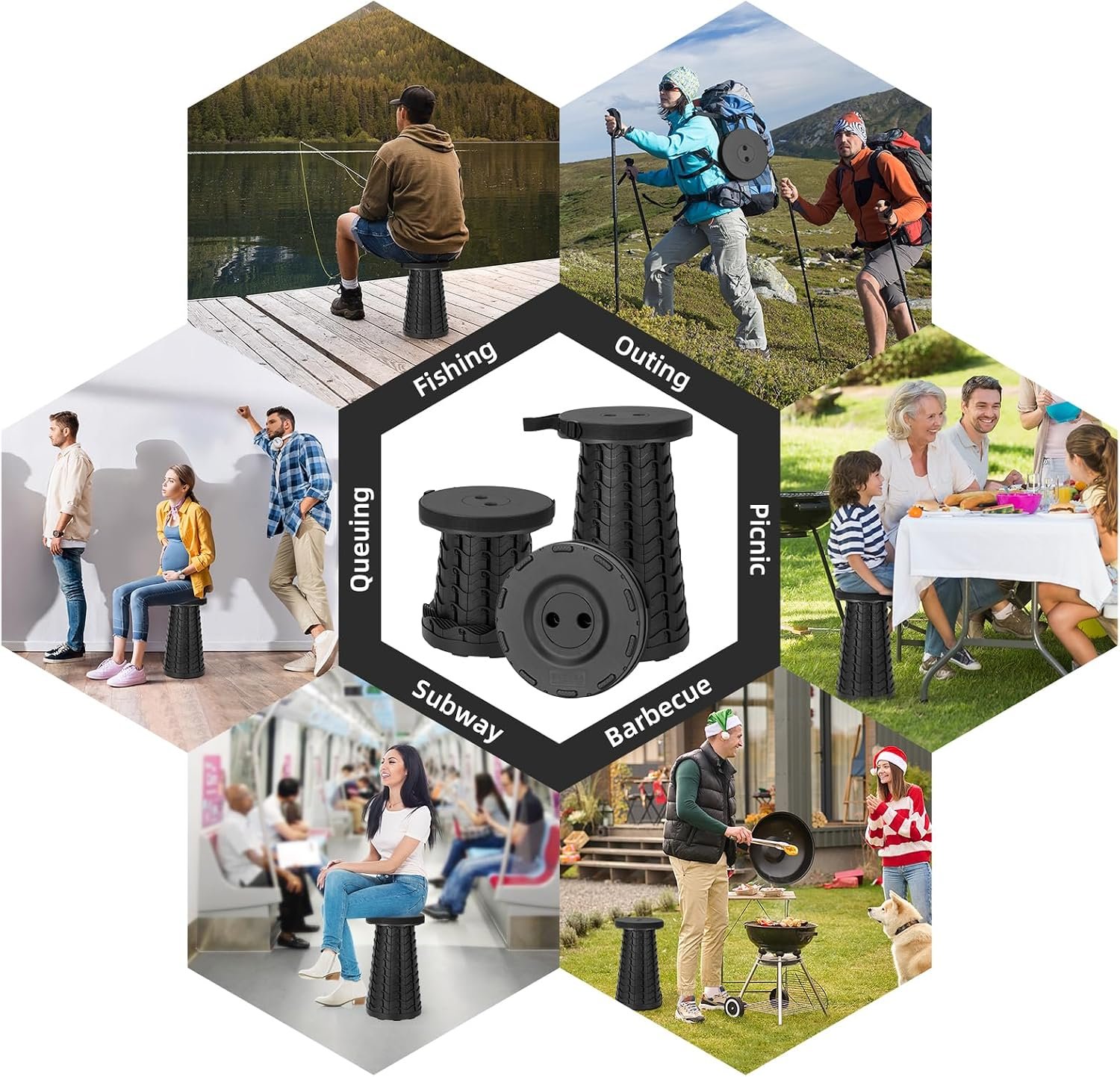 Qiguet Collapsible Stool, Folding Chair - Upgraded Portable Chair with Load Capacity 400lbs, Portable Stool for Camping Fishing Hiking - Folding Tool with Carrying Straps,Gifts for Fisherman (Black) - Image 6
