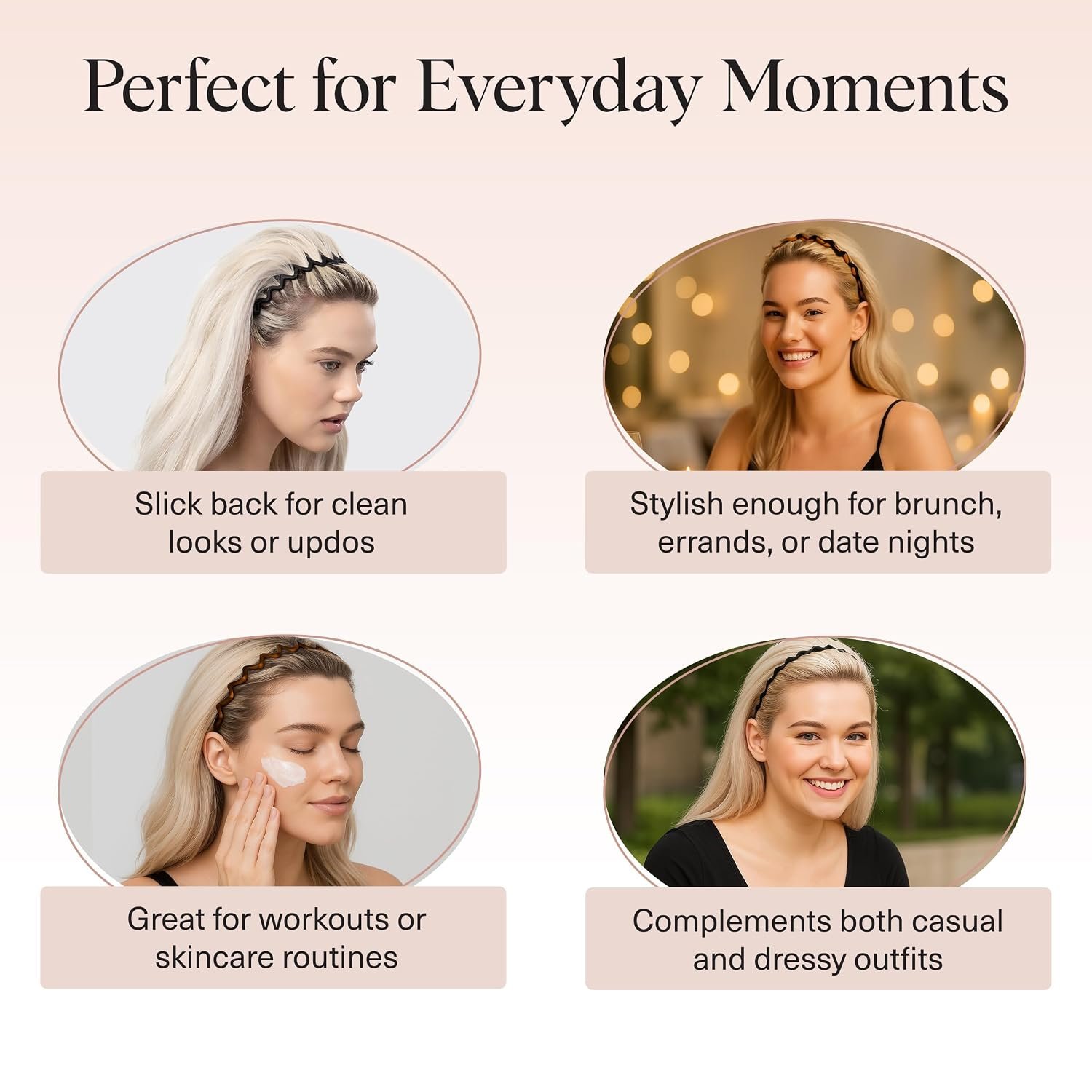 Kitsch Zig Zag Headbands for Women - Black and Tortoise, 2 pcs | Fashion Accessories for Slicked Back Styles | Comfortable Wavy Headbands | Comb Headband with Teeth - Image 6