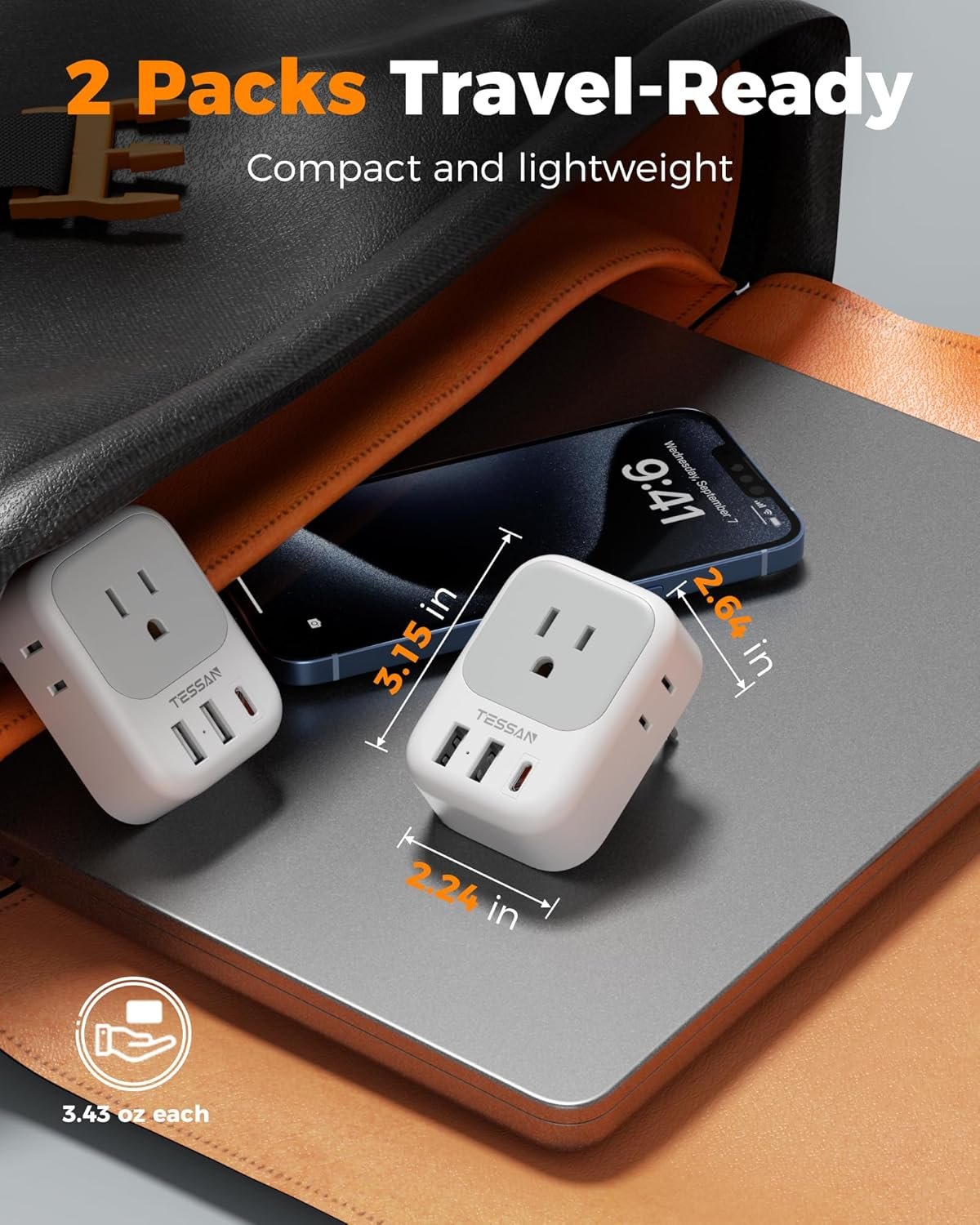 TESSAN 2 Pack European Travel Plug Adapter, Europe Power Converter | 4 Outlets 3 USB (1 USB C PD 20W), Type C International Plug, For Italy Spain France Portugal Iceland Germany - Image 5