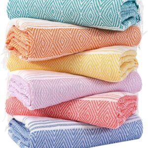 Genovega 6 Packs Oversized Turkish Beach Towels Set Towel Bulk 74"x38" Extra Large Quick Dry Sand Free Light Swim Bath Camping Pool Towel Travel Blanket Essentials Cruise Accessories Adult Vacation