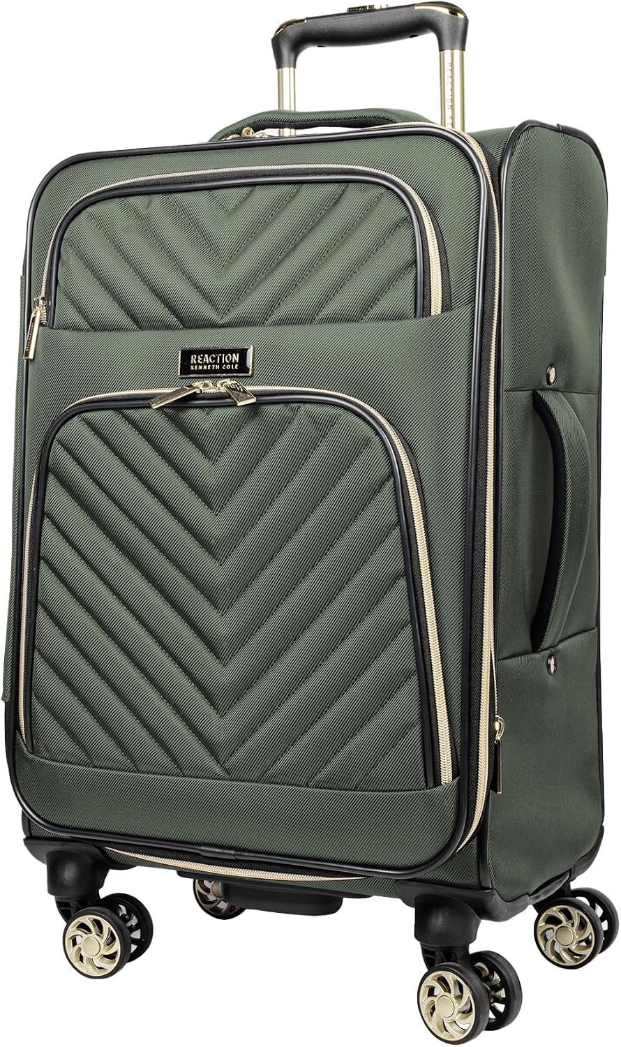 Kenneth Cole REACTION Chelsea 2-Piece Bundle - 20" Chevron Expandable 8-Wheel Carry-On Suitcase & Matching 15" Laptop Tote Bag, Olive - Image 2