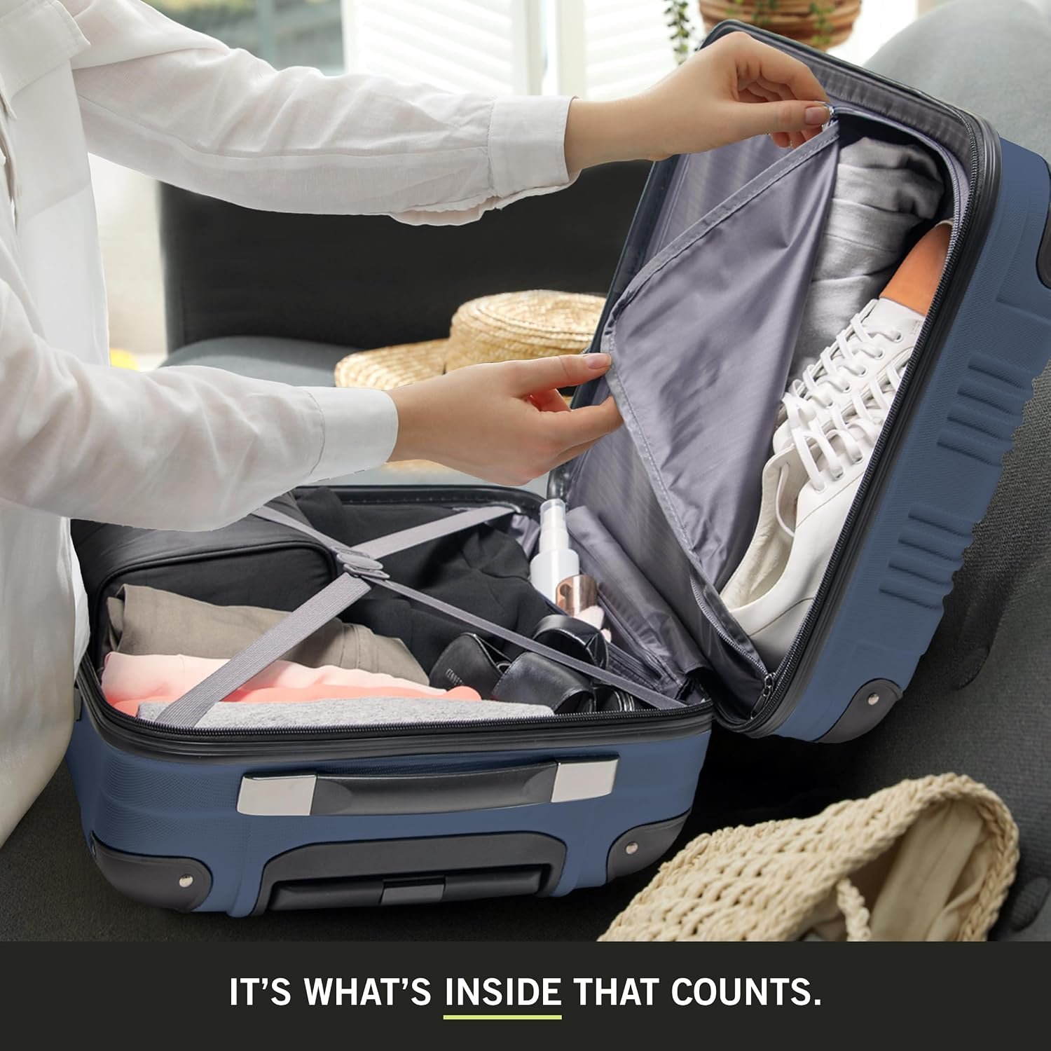 Kenneth Cole REACTION Out of Bounds Lightweight Hardshell 4-Wheel Spinner Luggage, Naval, 28-Inch Checked - Image 5
