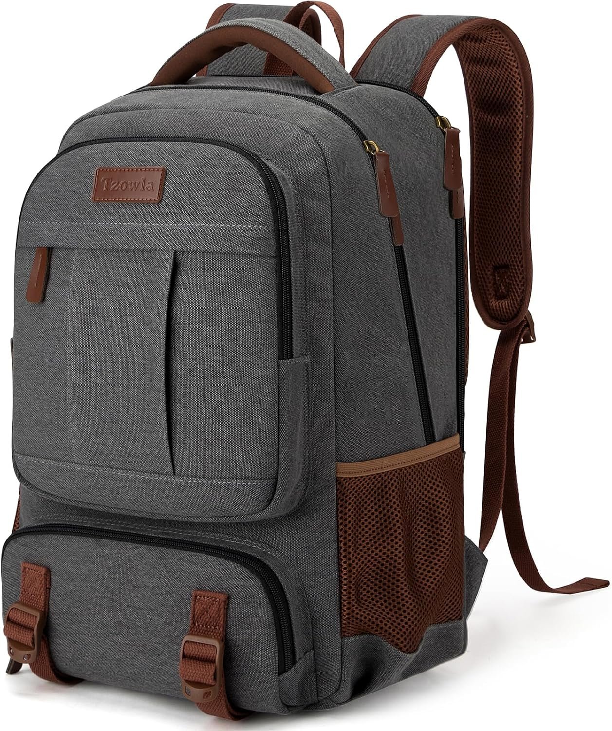 Tzowla Canvas Laptop Backpack, Bag for Men Women | Travel Work Rucksack Fits 15.6 Inch Laptop, Large Capacity Bookbag(Dark Grey)