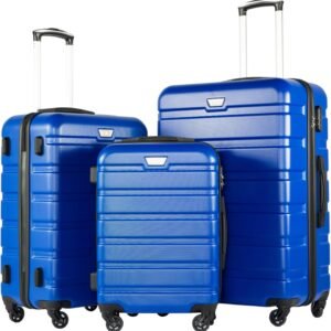 Coolife Luggage Set, Lightweight Durable Hardshell, 3 piece, Blue | suitcase set with 360° Spinner Wheels, TSA-approved Lock, Checked Family Travel, 20/24/28 Inch