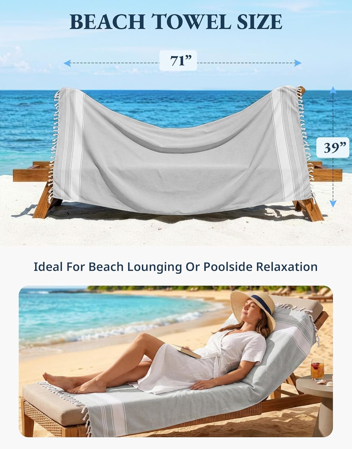 LANE LINEN Oversized Beach Towels 4 Pack, Pre-Washed, Extra Large - Grey | Quick Dry, No Sand, Absorbent Pool Towels for Adults - 39"x71", Vacation Essential - Machine Washable, Travel & Camping - Image 4