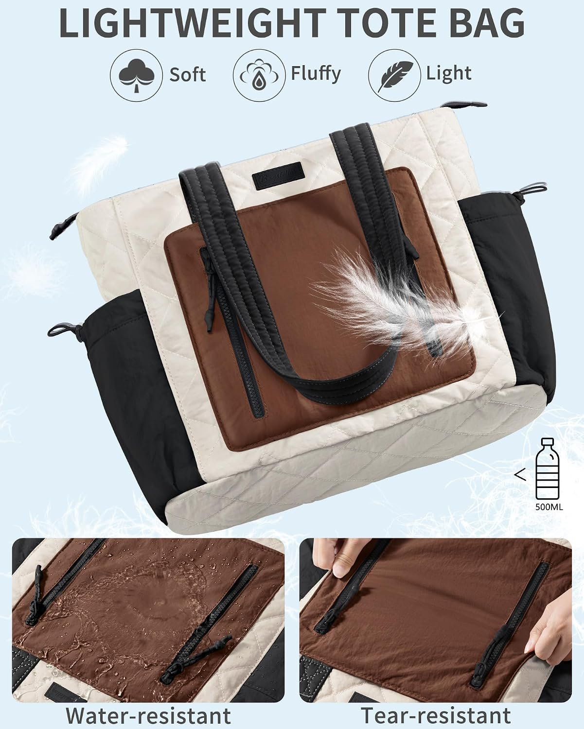 Bagstellar Puffer Tote Bag for Women, Lightweight Puffy Work Laptop Handbag | Quilted Teacher Nurse Carry On Purse with Zipper, 40oz Cup Holder, 15.6" Computer Bag for School Clinical Nursing Travel Gym - Image 5