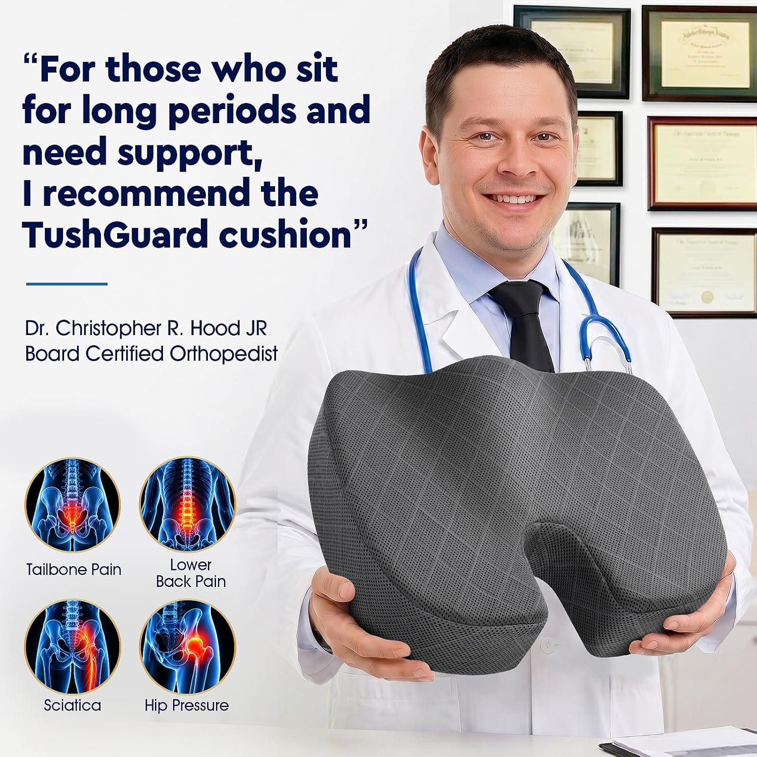 Seat Cushion - Memory Foam Sitting Pillow for Office Chair, Car Seat, Airplane, Bleacher - Sciatica & Hip & Coccyx Pain Relief Desk Chair Cushion for Long Sitting Office Workers, Car Drivers | for Car Seat, Airplane, Desk Chair - Sciatica & Hip & Coccyx Pain Relief Cushion for Long Sitting Office Workers, Car Drivers - Image 5