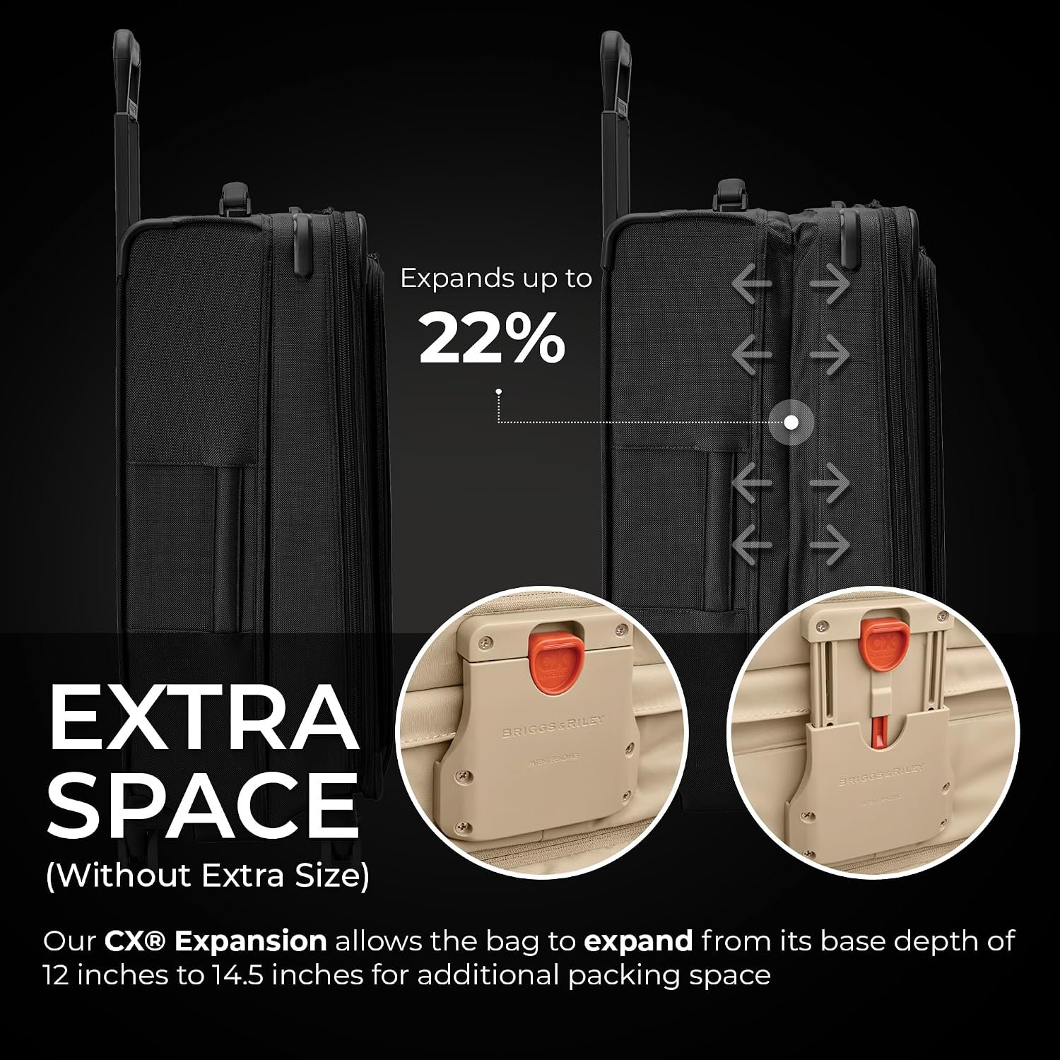 Briggs & Riley 29" Large Expandable Spinner - Checked Luggage for Travel, Suitcases with Wheels, Softside Rolling Bag for Men & Women, Self-Repairing Zipper - Baseline Collection, Black - Image 3