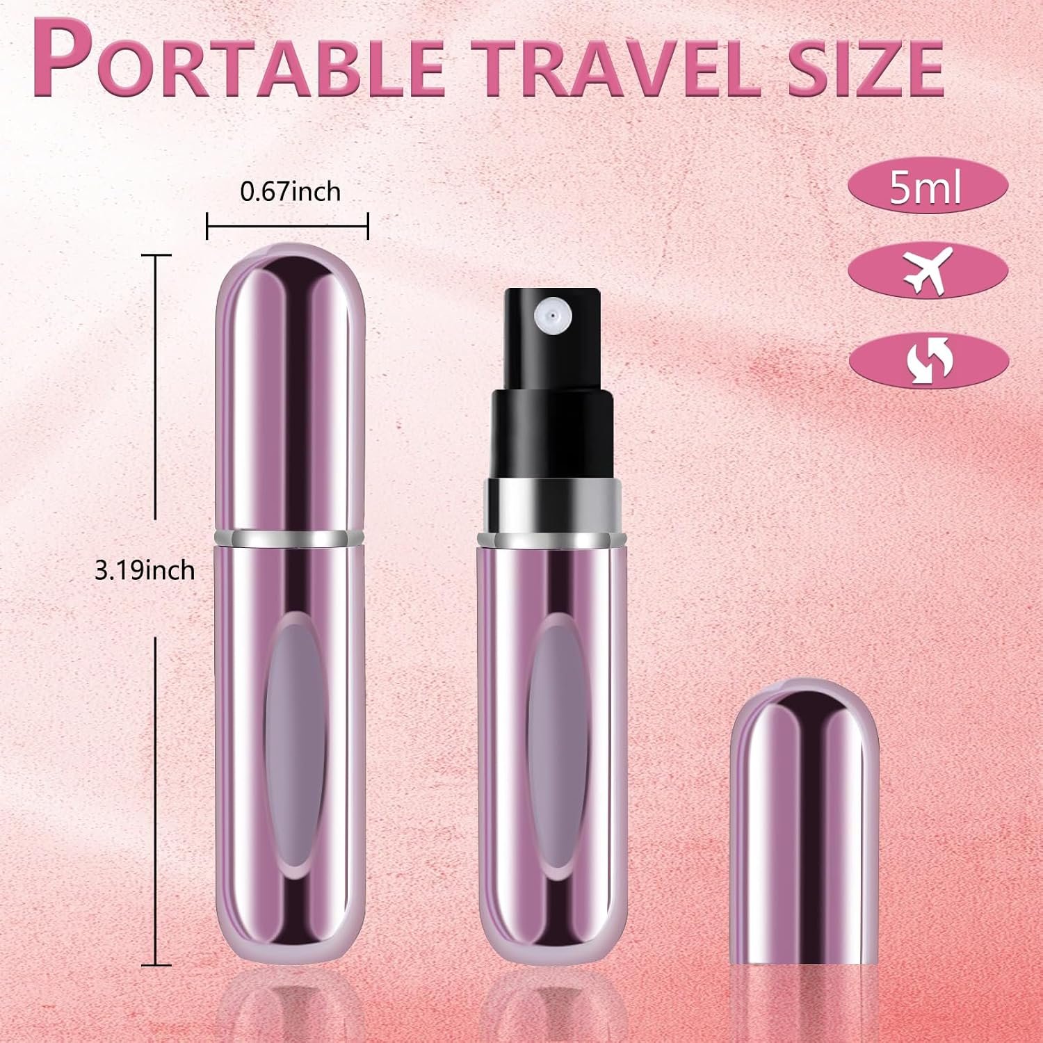 opasyo Refillable Perfume Atomizer, Leak-Proof, 5ml 4 Pack | Portable travel perfume spray bottle. Includes Silver/Pink/Blue/Black. Perfect essentials for traveling and outgoing. - Image 2