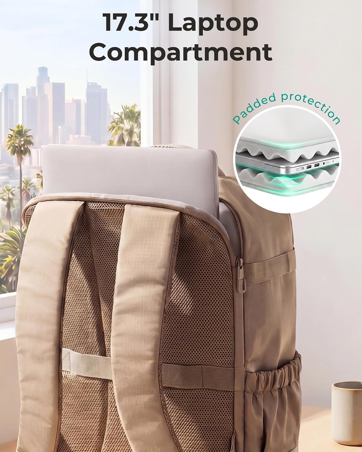 BAGSMART Travel Backpack for Women & Men, 17-Inch Laptop Carry on Backpack | 35L Airline Approved Personal Item Bag with Wet Pocket & Shoe Pouch, Large Side Pocket for 40oz Tumbler, Water-resistant - Image 6