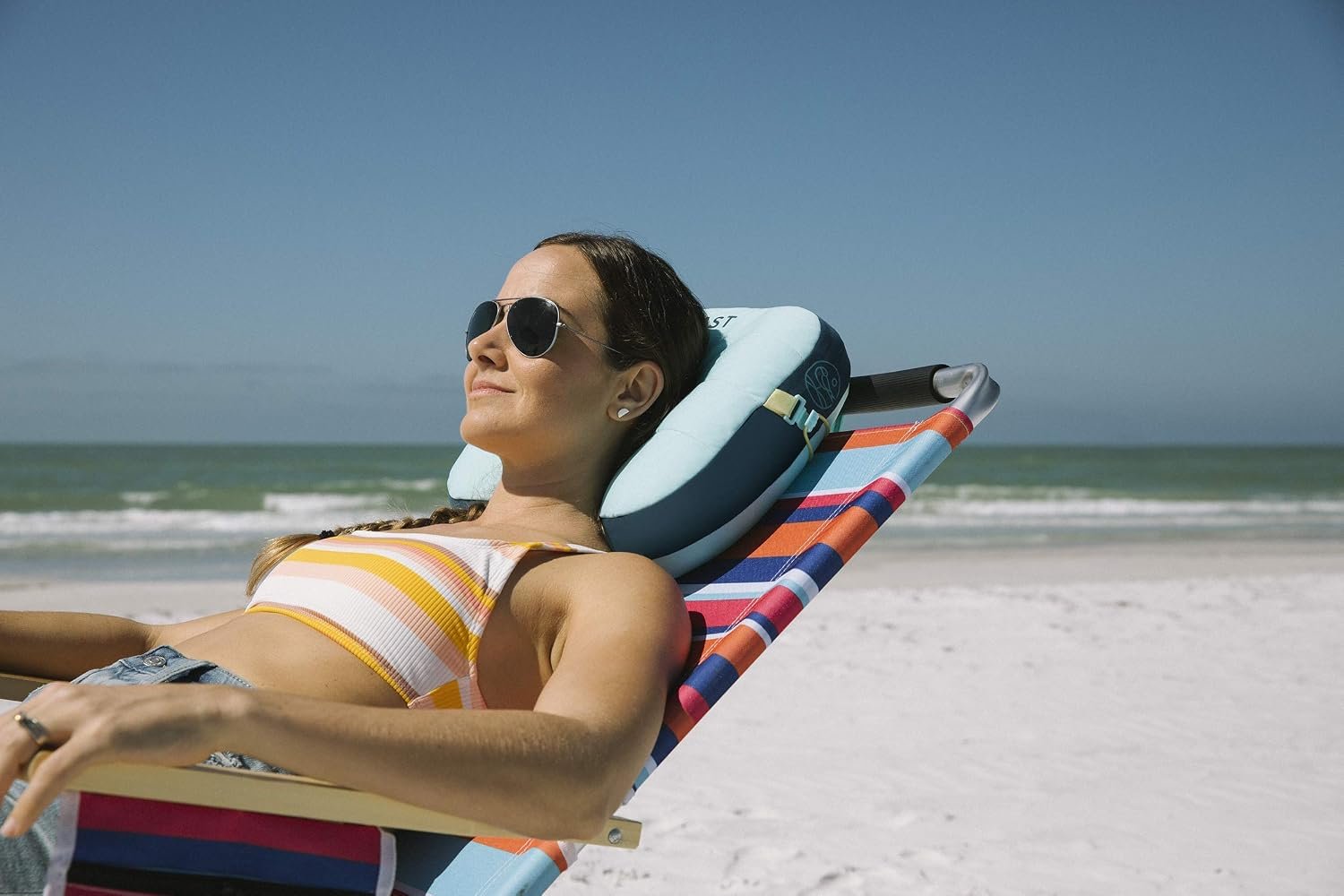 Ballast Beach Pillow – Comfy, Durable & Compact, Stays Put on Windy Beaches with Patented Sand Pouch, Inflatable Pillow for Beaches, Pools, Camping, Festivals and Travel (Island Paradise) - Image 3