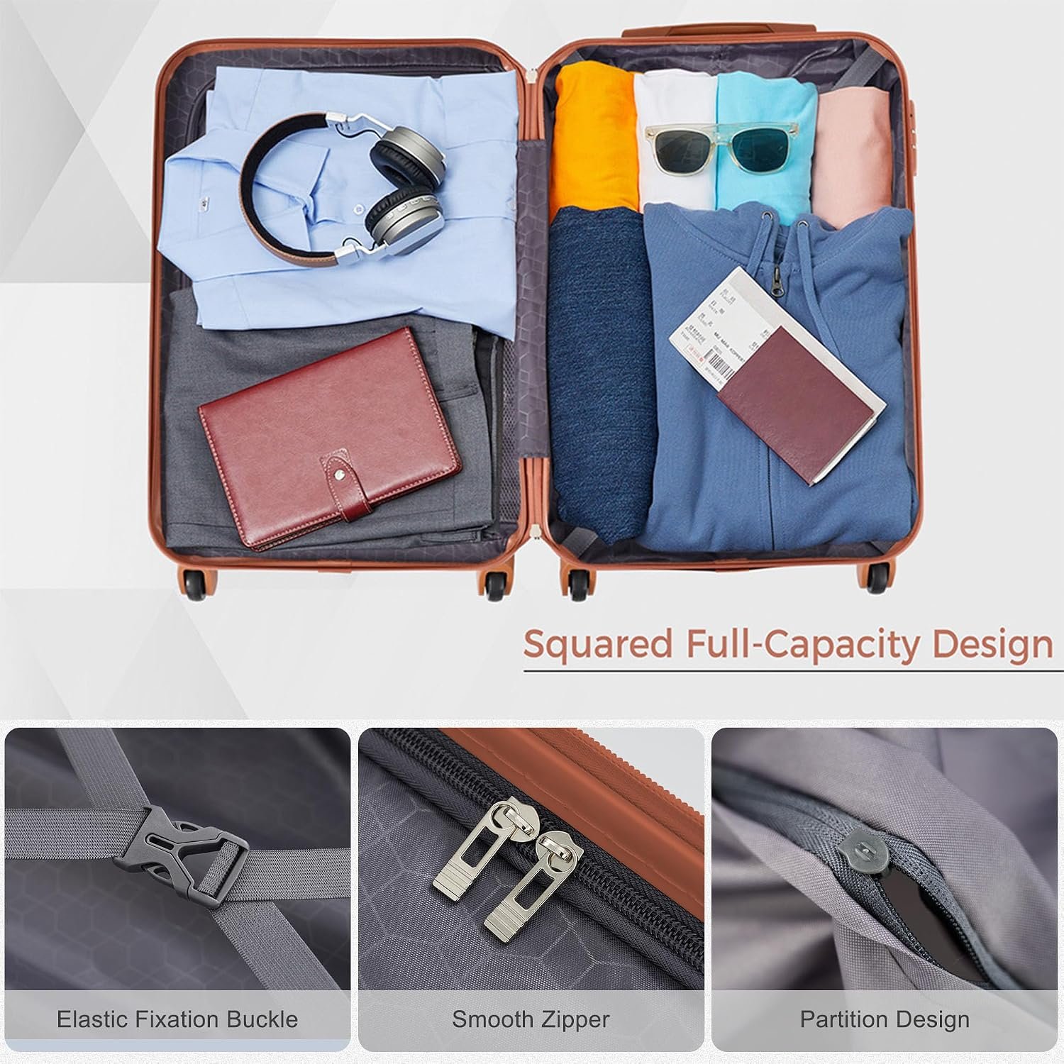 Luggage 3 Pcs ABS Hardside Luggage Sets Spinner Wheels Suitcases - Image 5