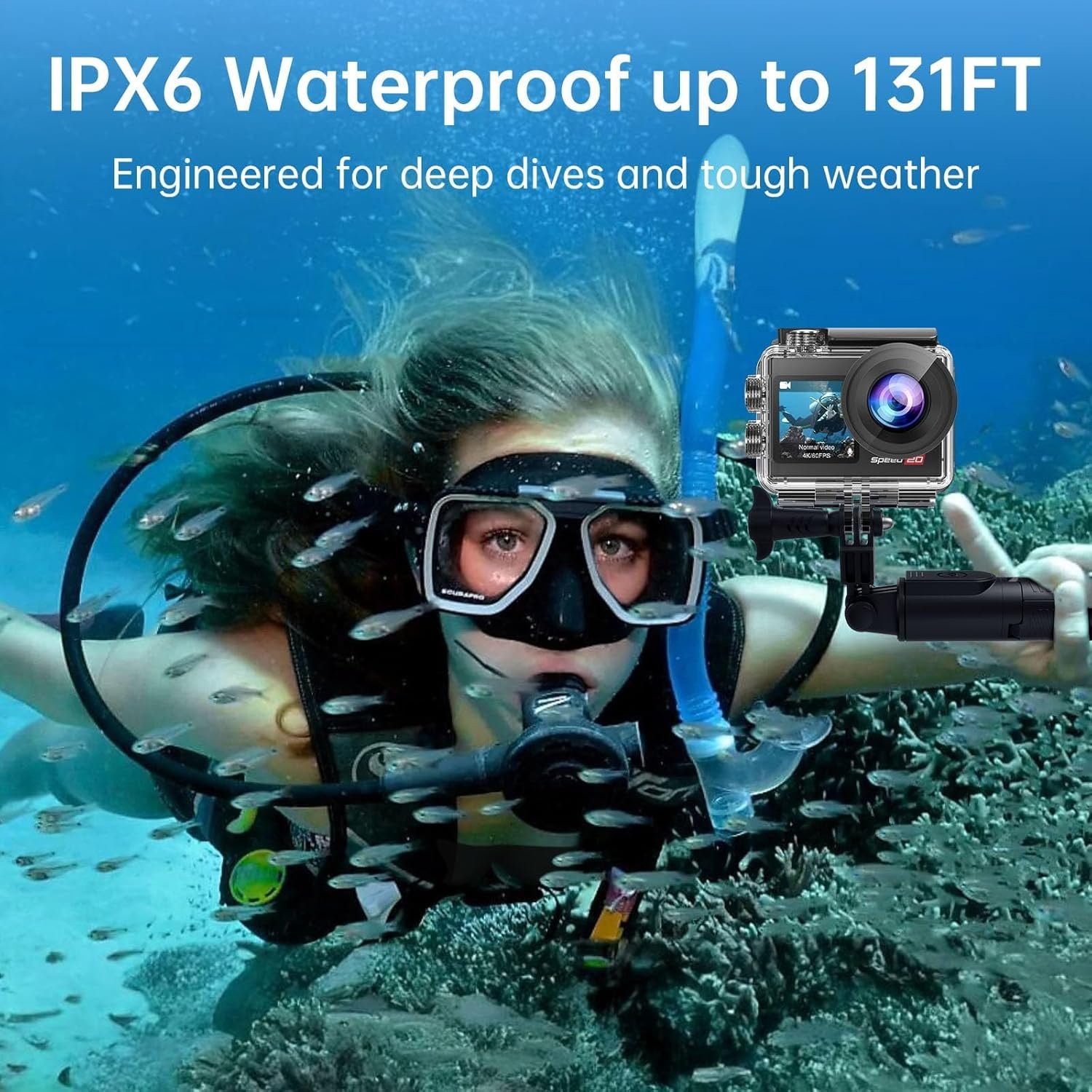 4K Action Camera 20MP Touch Screen WiFi EIS 131FT Waterproof | Dual touch screens, 170° wide-angle, 5X zoom, remote control. For snorkeling, biking, helmet. 2 rechargeable batteries. - Image 4