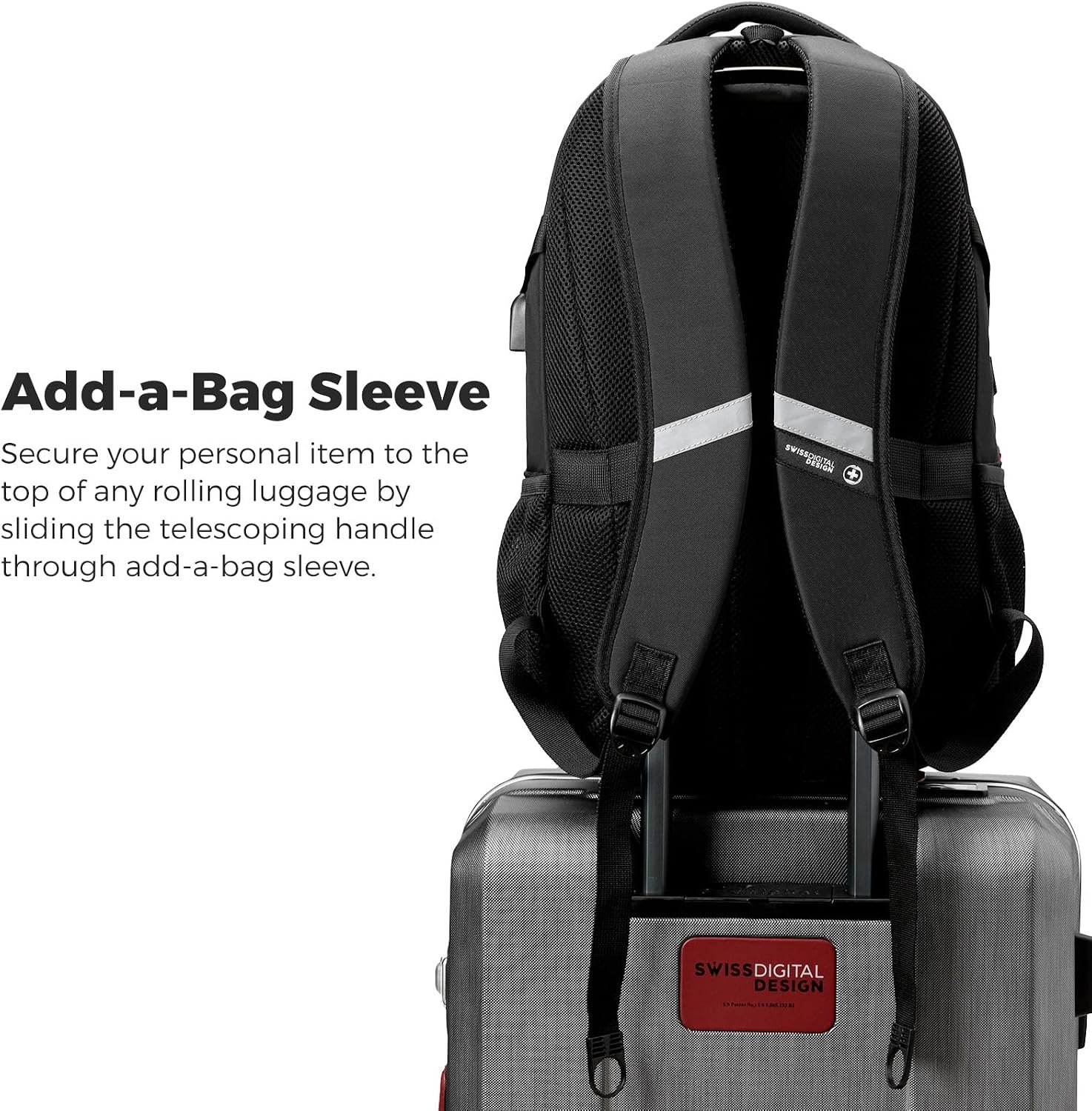 Swissdigital Design Laptop Backpack with USB Charging Port, Travel Backpack Fits 15.6 inches Computer, 31L College School Backpack for Men, Black | SD803-01 - Image 6