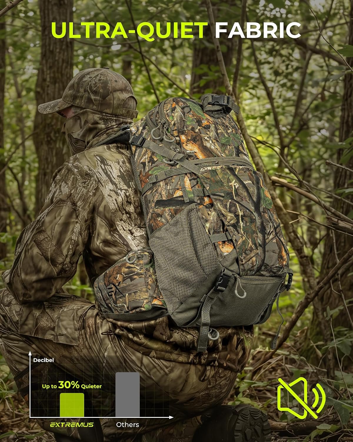 Extremus by KastKing Timber Trail Hunting Backpack for Men, Hunting Pack | Quiet Hunting Bag, Rifle Sling, Ammo Storage, Rain Cover Included, Hydration Compatible, Tree Stand & Climbing Stick Carry - Image 3