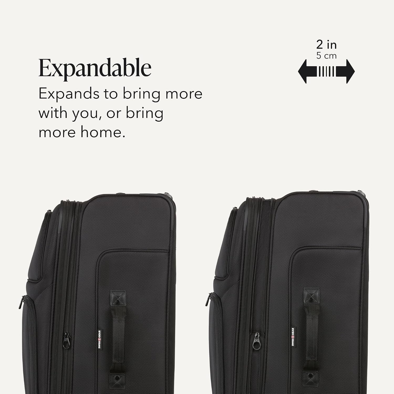SWISSGEAR Sion Softside Expandable Spinner Luggage Durable Lightweight Travel Suitcase, Black, Checked-Large - Image 4
