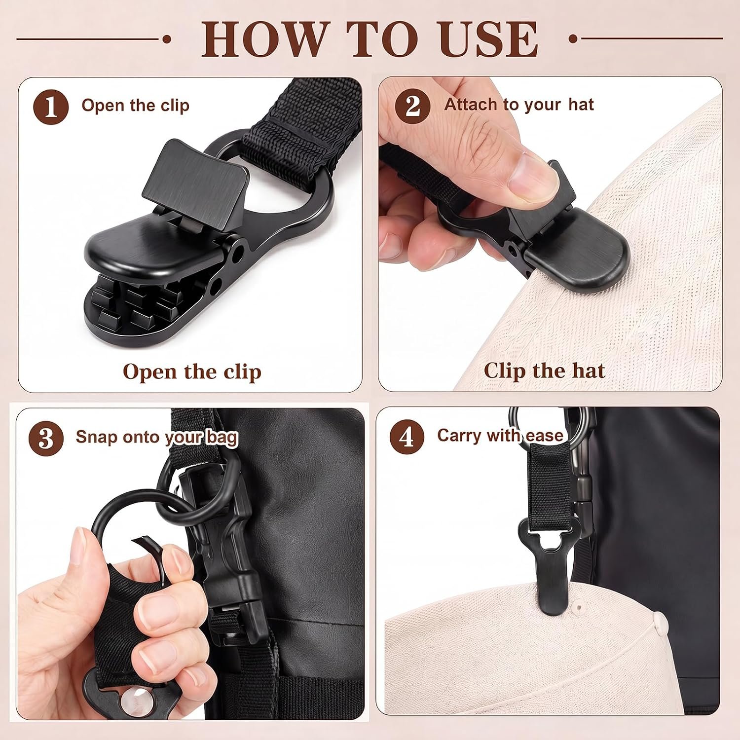 Hat Clip for Travel on Bag, 4 Pack Travel Hat Clip Holder for Backpack | Hands Free Hat Holder for Travel, Vacation Beach Cruise Essentials Accessory, Keep Hat Shaped, for Handbag Luggage - Image 6