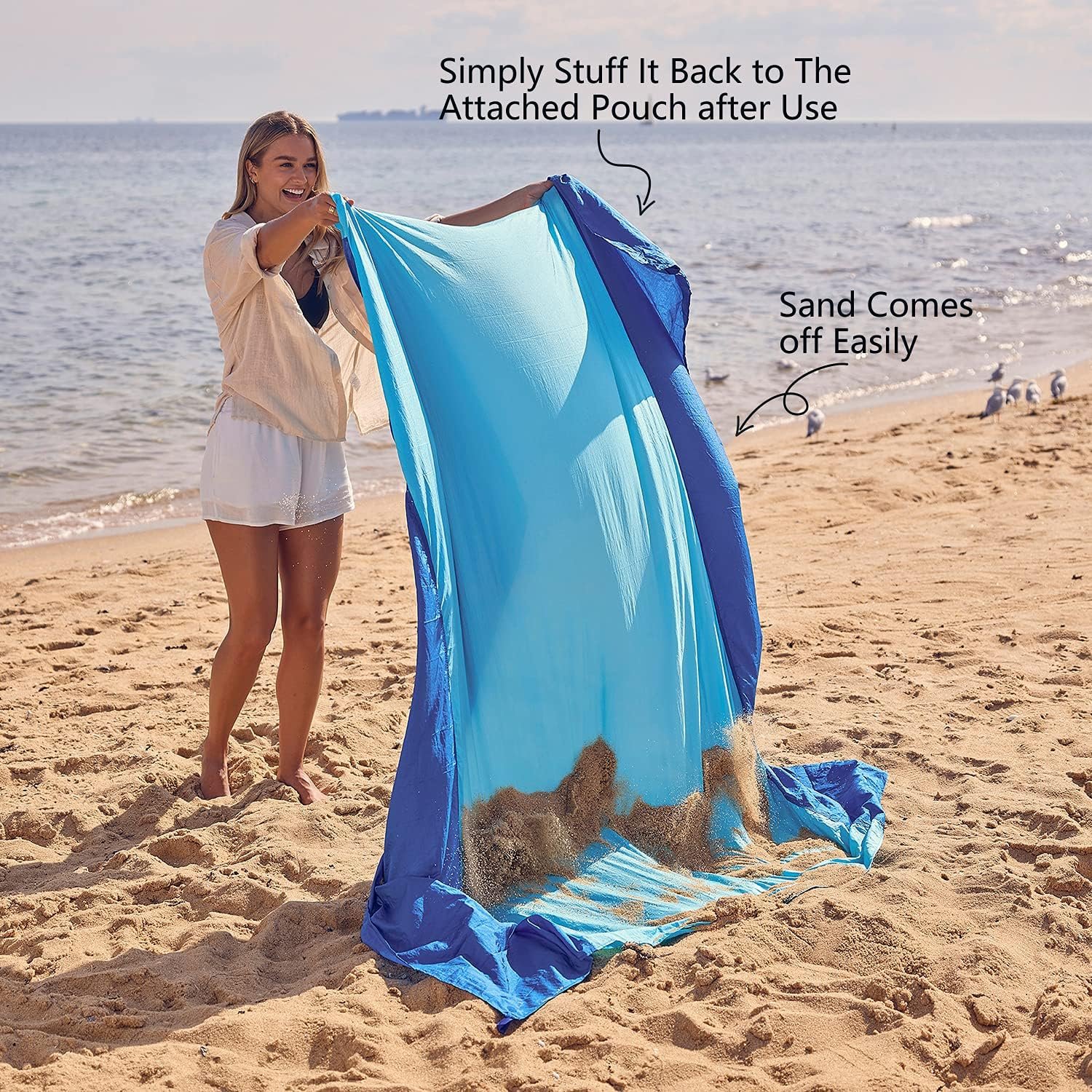 WEKAPO Beach Blanket Sandproof Waterproof, Extra Large Beach Mat, Oversized & Compact Sand Free, Quick Drying Beach Essentials for Vacation, Cruise, Picnic & Camping with Stakes - Image 5