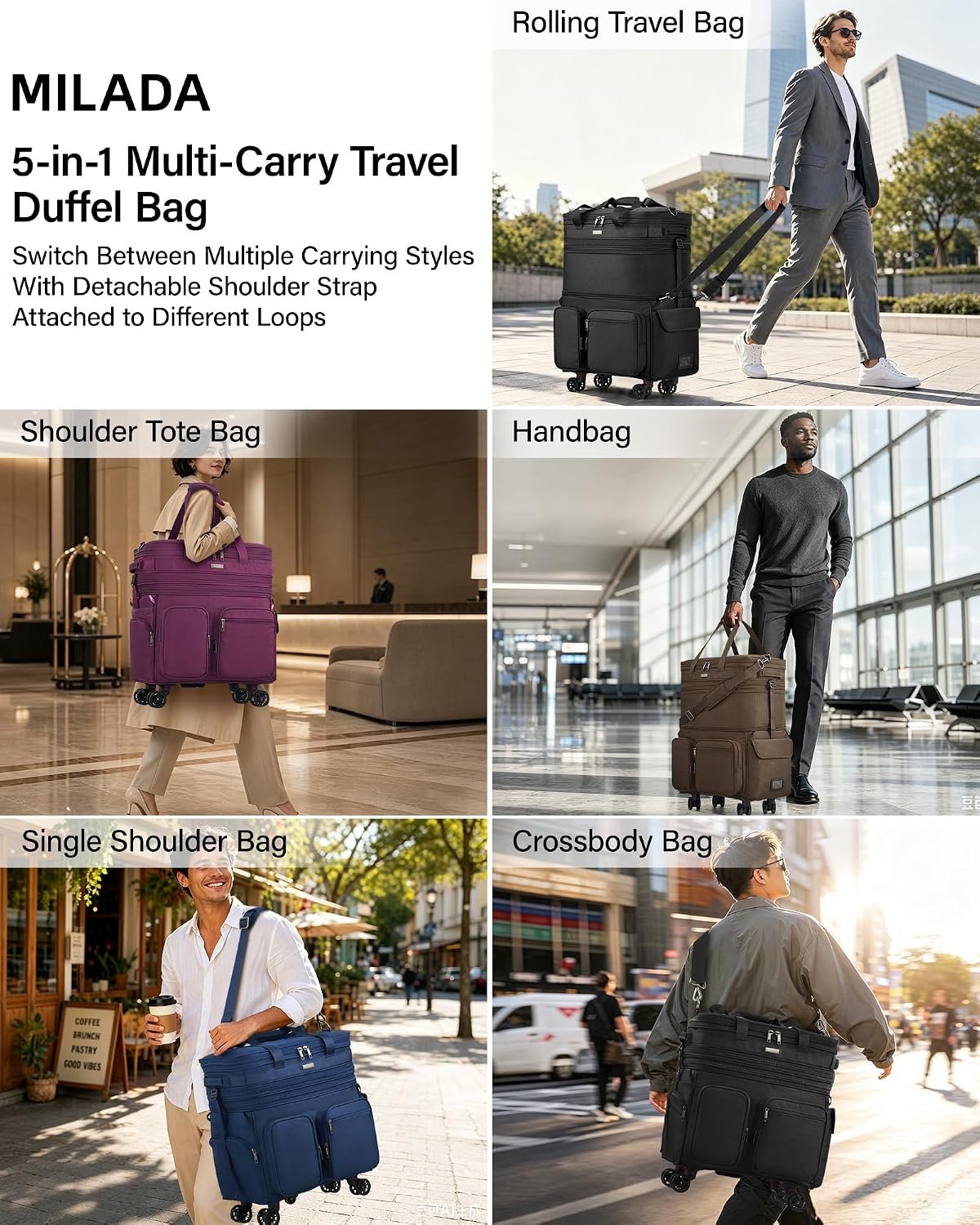 MILADA Expandable Luggage Bags for Travel Large Suitcases with Wheels | Upgraded Foldable Rolling Bag, 13 Pockets, Multi Carry Ways, Collapsible Travel Bag for Moving, Gym, Shopping, Men & Women - Image 2