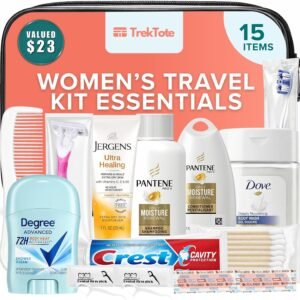 15-Piece Women’s Travel Toiletry Kit – With Premium Brand-Name Toiletries | TSA Approved Travel Essentials with Shampoo, Conditioner, Body Wash, Deodorant & Oral Care in Clear Bag
