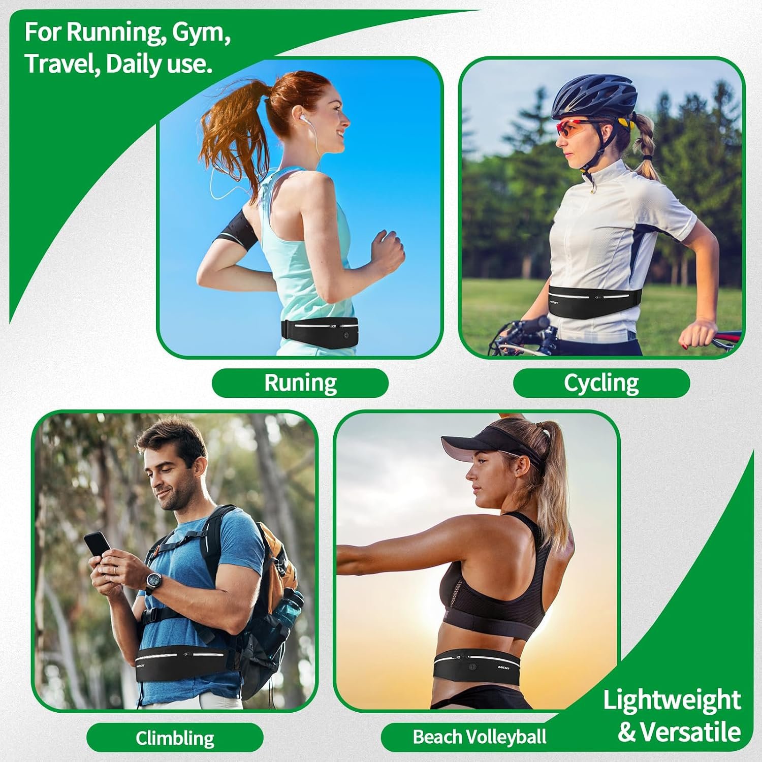 Slim Running Belt Fanny Pack for Men Women, Running Phone Holder, Waist Pack Runners Bag Money Belt with 3 Separate Zipper Pouch to Store Your Phone Key Money Safe, Waist Bag-Black - Image 5