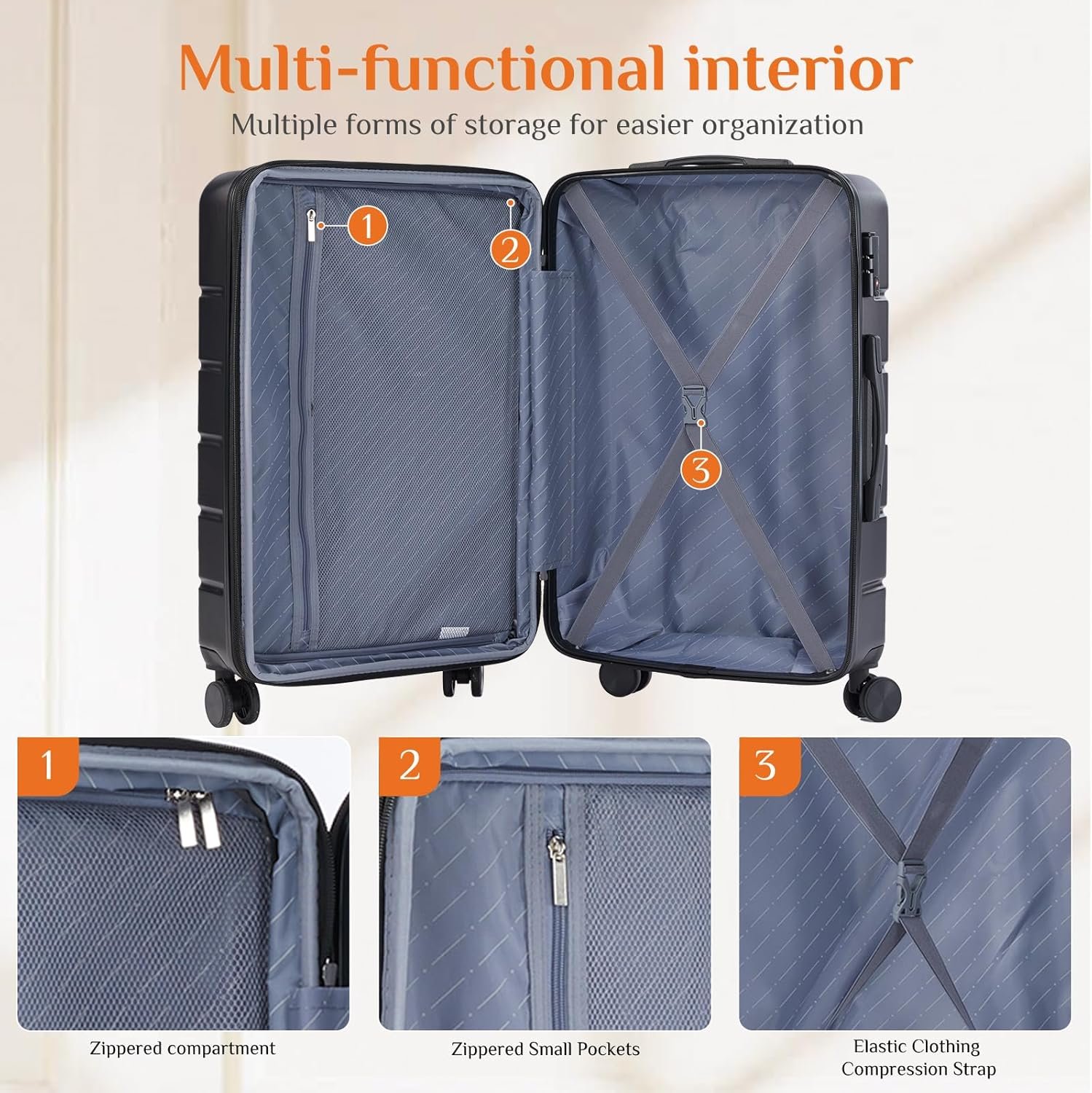 Sweetcrispy 21 Inch Carry On Luggage, Suitcase with Spinner Wheels | Expandable, ABS Hard Shell, Lightweight, Rolling, Smooth, TSA Lock, Business Trips, Short Vacations, Charcoal Black - Image 5