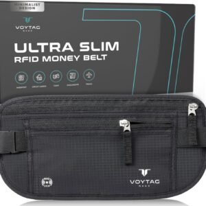Travel Money Belt & Passport Holder - RFID Blocking Slim Travel Wallet & Fanny Pack for Men and Women - Essential Travel Pouch for Cash, Credit Cards, and Documents