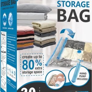 Cozy Essential Vacuum Storage Bags, 80% Compression Vacuum Seal Space Saver Plastic Packaging Bags for Clothes, Blankets, Pillow, Bedding, Comforters, Sealer Clothing Storage,20 Combo