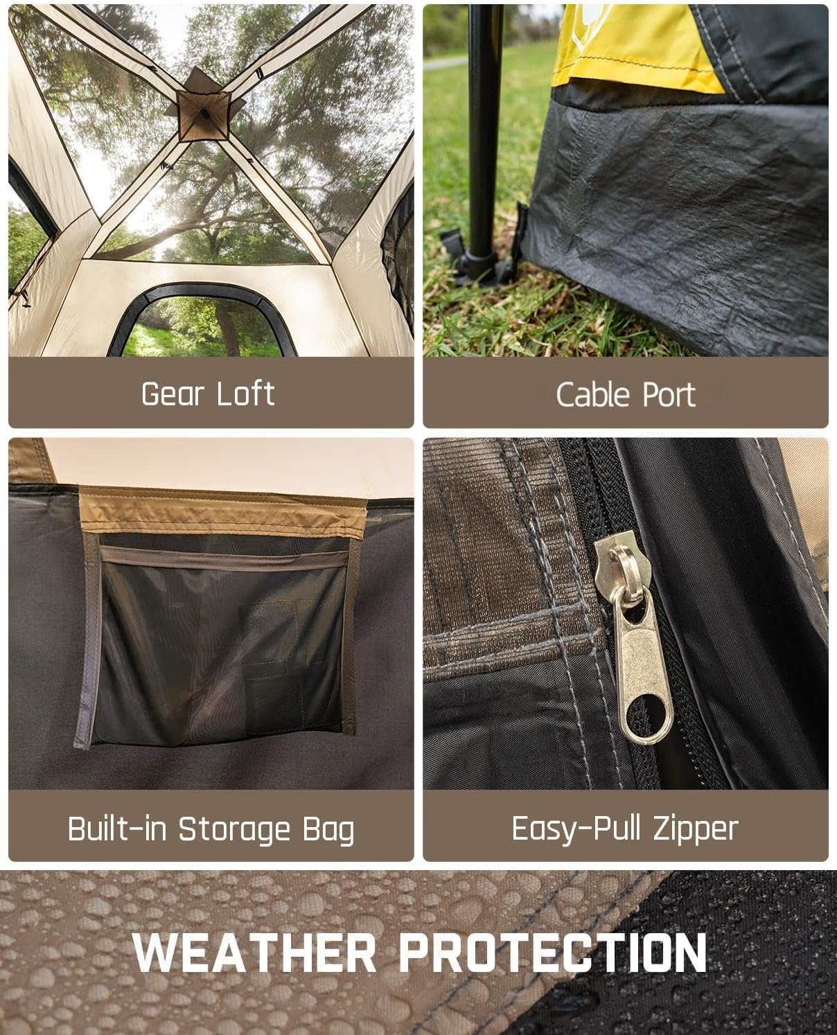 FanttikOutdoor 4/6/8/10 Person Instant Tent for Camping Setup in 60s | Camping Tent with Rainfly & Windproof, Portable Instant Cabin Tent with Carry Bag for Family Camping & Hiking - Image 6