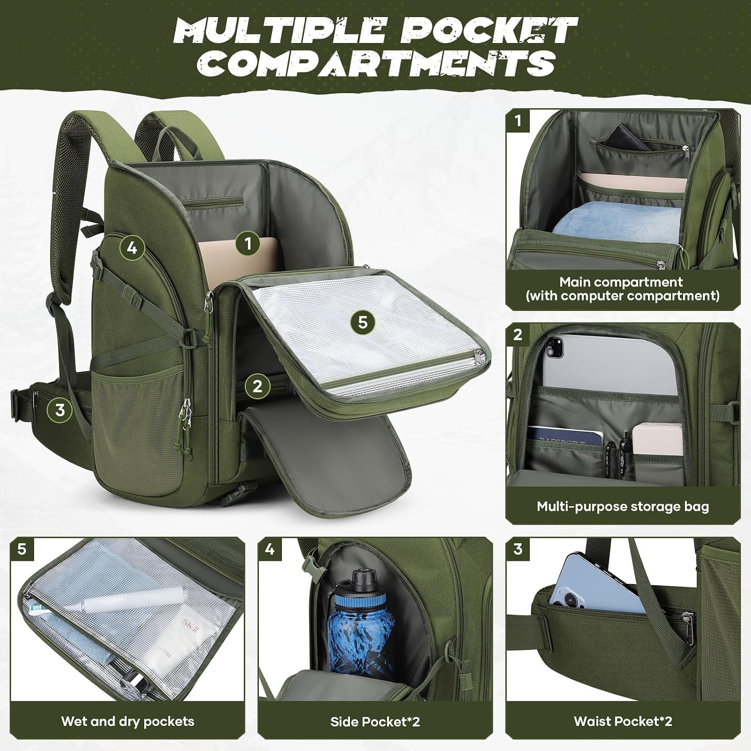 Maelstrom Tactical Backpack for Men, Water Resistant 40L Military Bag | Molle System, 900d Polyester, Laptop Pocket, Load Compression, Tripod Straps, For Hunting, Travel, Hiking,Gym, Camping - Image 3