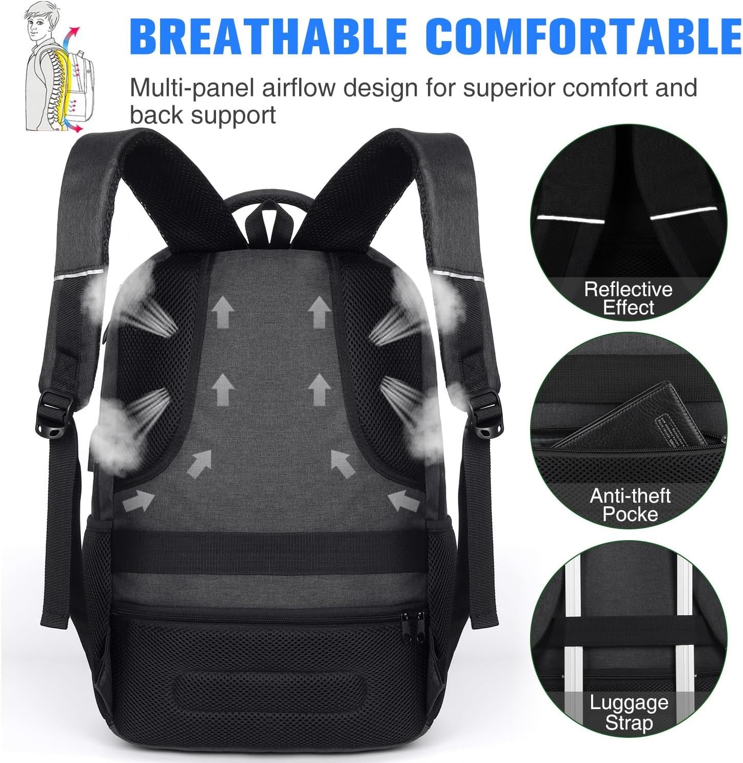 Paude Backpack for Men and Women,School Backpack for Teens,15.6 inch Laptop Backpack with USB Charging port for Business College Travel - Image 6