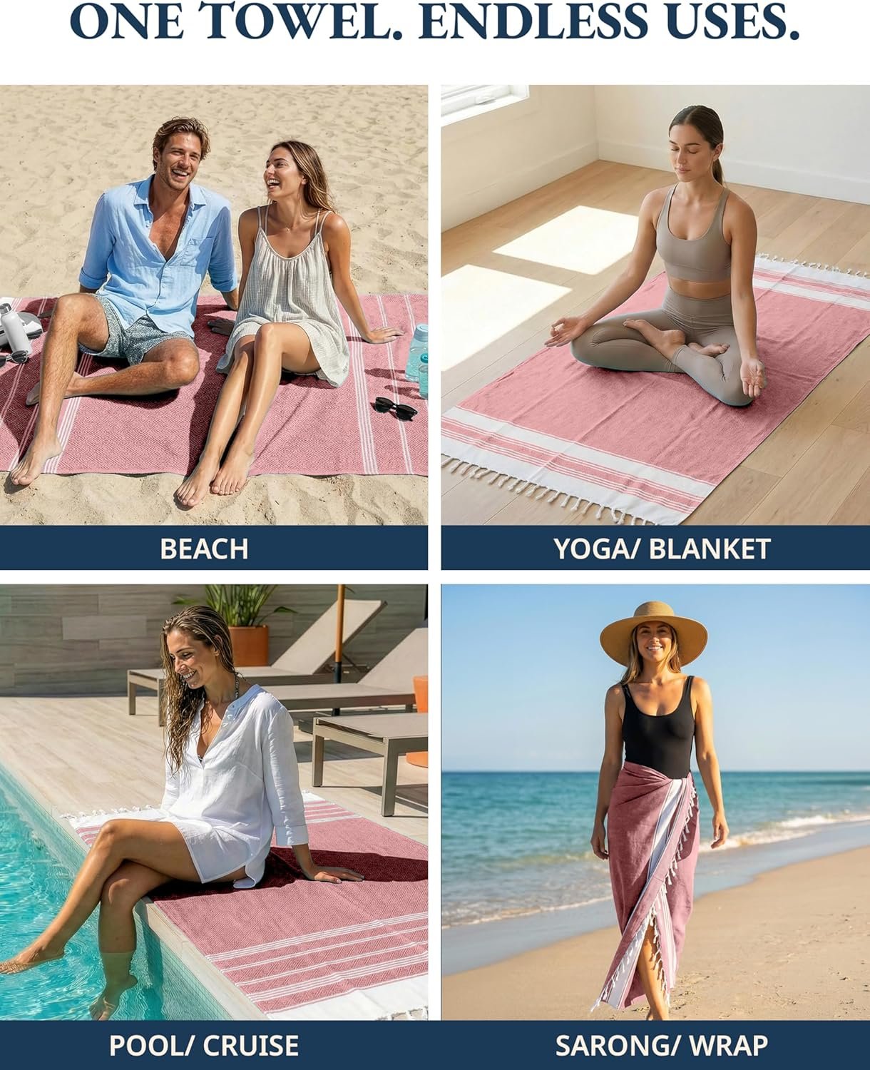 LANE LINEN 6-Pack Oversized Pre-Washed Beach Towels, Stylish Quick-Dry Pool & Travel Towels for Adults, 39"x71" - Diamond Multi Colors | Stylish Quick-Dry Pool & Travel Towels for Adults - 39"x71", Vacation Essential - Machine Washable, Super Absorbent, Durable - Image 6