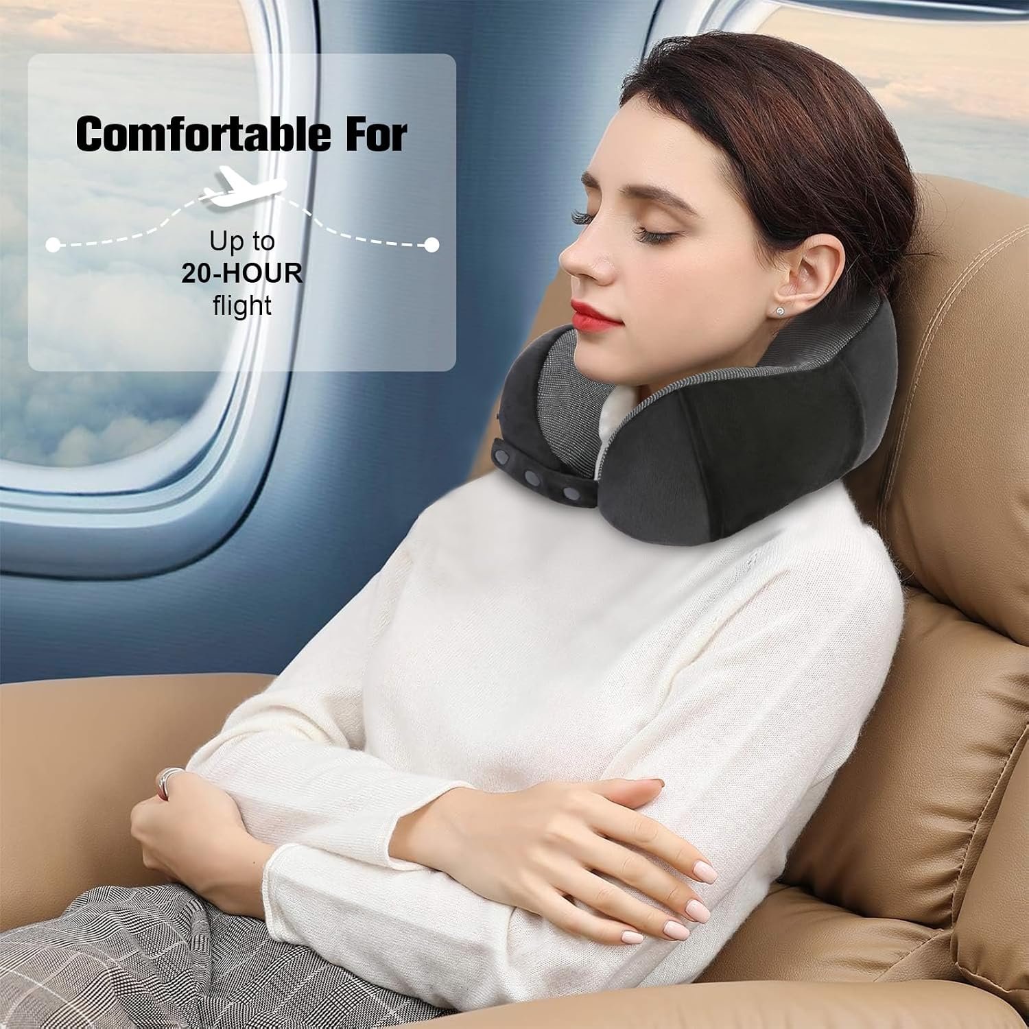 Cirorld Neck Pillow for Traveling, Travel Pillows for Airplanes Black | 100% Memory Foam Travel Neck Pillow, Adjustable Flight Pillow, Portable Plane Accessories with Eye Mask, Earplugs, Carry Bag - Image 7