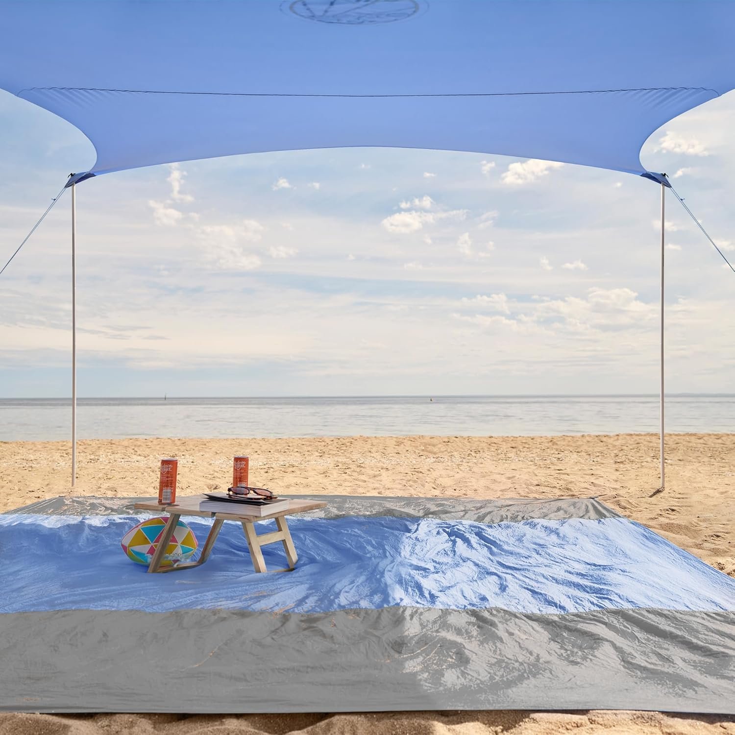 WEKAPO Beach Tent Sun Shelter - Easy Setup Beach Canopy with 4 Sturdy Poles | Large Sandbags and Shovel, 7'1'' Tall, Windproof Sun Shade for Backyard and Camping, UPF 50+ Protection - Image 7