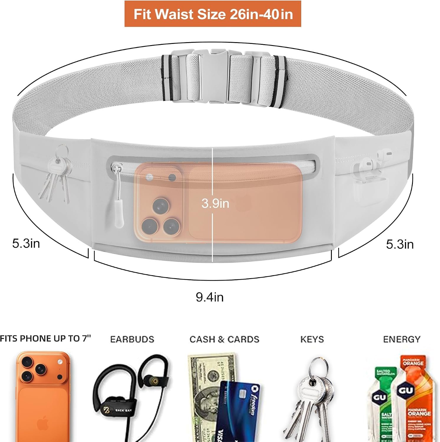 Slim Running Belt for Women Men,Phone Holder Waist Pack,Runners Fanny Pack | No-Bounce ,Sweat-Proof Pocket,Travel Money Pouch for Gym/Hiking/Cycling,Three pocket,Two Highly Reflective Strips - Image 3