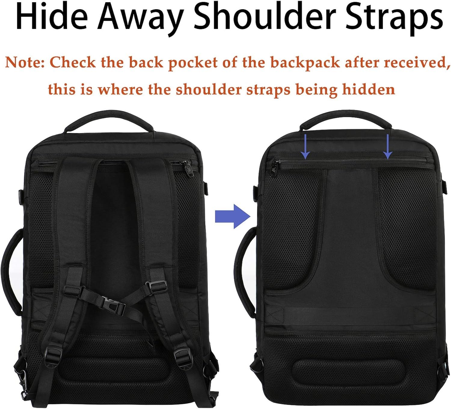 MATEIN Carry on Backpack, Extra Large Expandable Travel Backpack for Men | Airplane Approved, Weekender Bag for Women, mochila de viaje, Water Resistant, Lightweight Daypack for Flight, 40L, Black - Image 4
