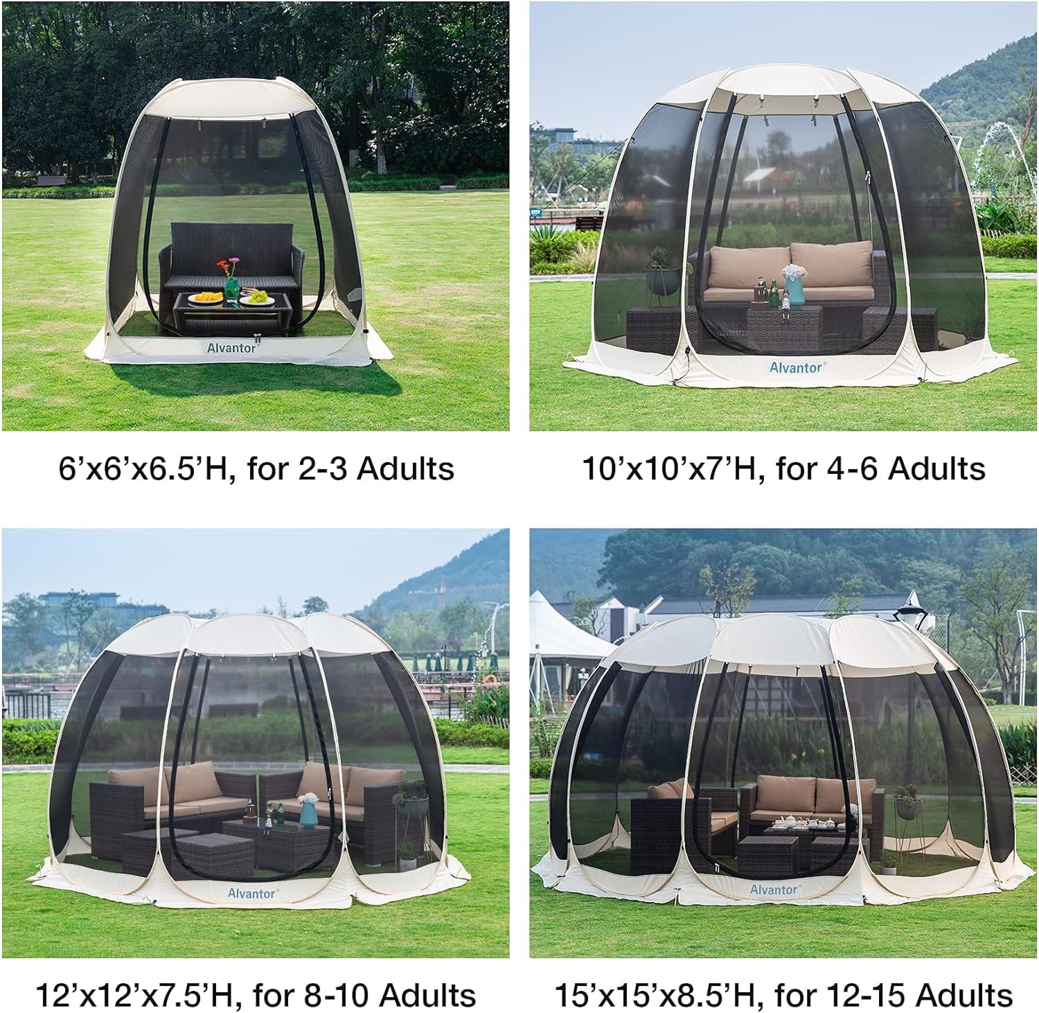 Alvantor Pop Up Screen House Tent, Instant Outdoor Gazebo with Mosquito Netting & UPF 50+ Sun Protection, Portable Canopy Shelter for Patio, Backyard, Camping (2-10 Person) - Image 5