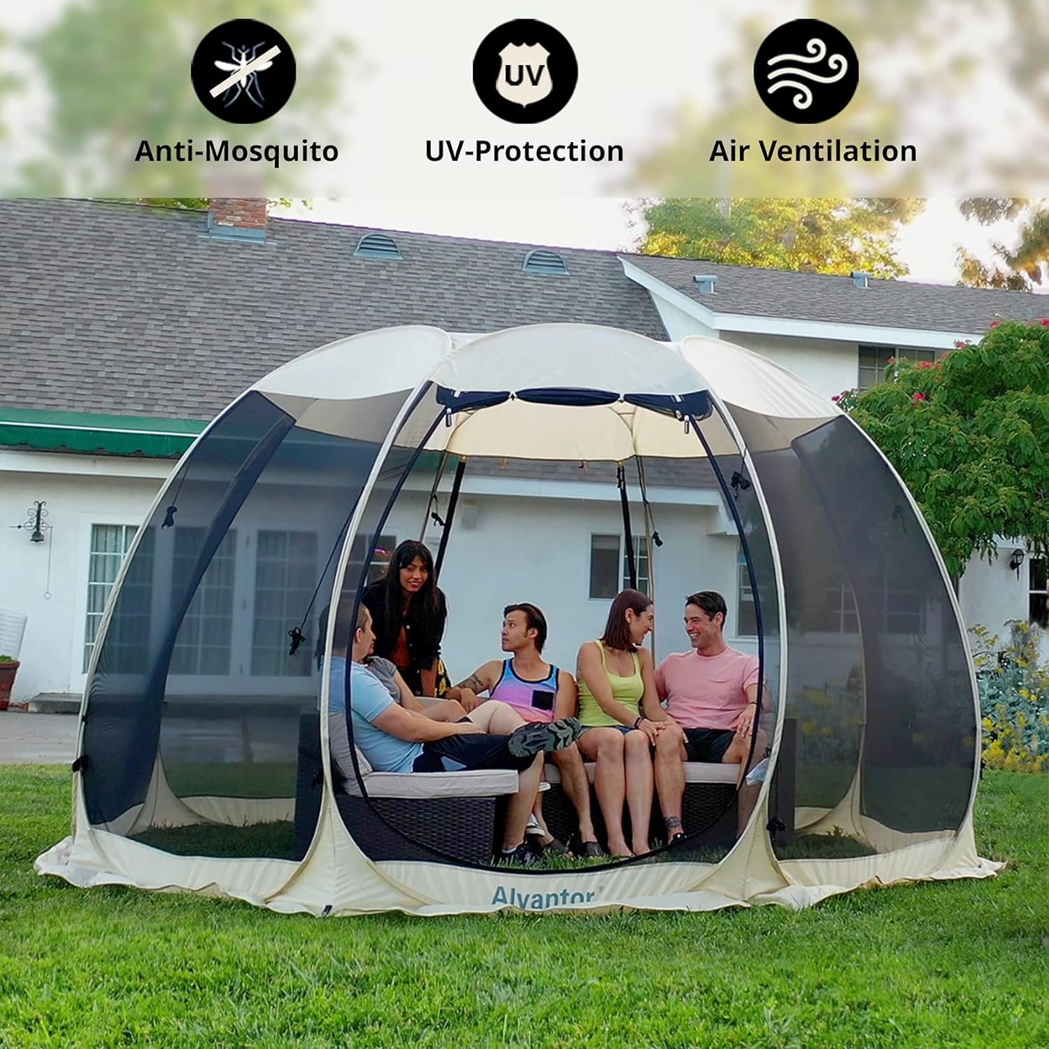 Alvantor Pop Up Screen House Tent, Instant Outdoor Gazebo with Mosquito Netting & UPF 50+ Sun Protection, Portable Canopy Shelter for Patio, Backyard, Camping (2-10 Person) - Image 6