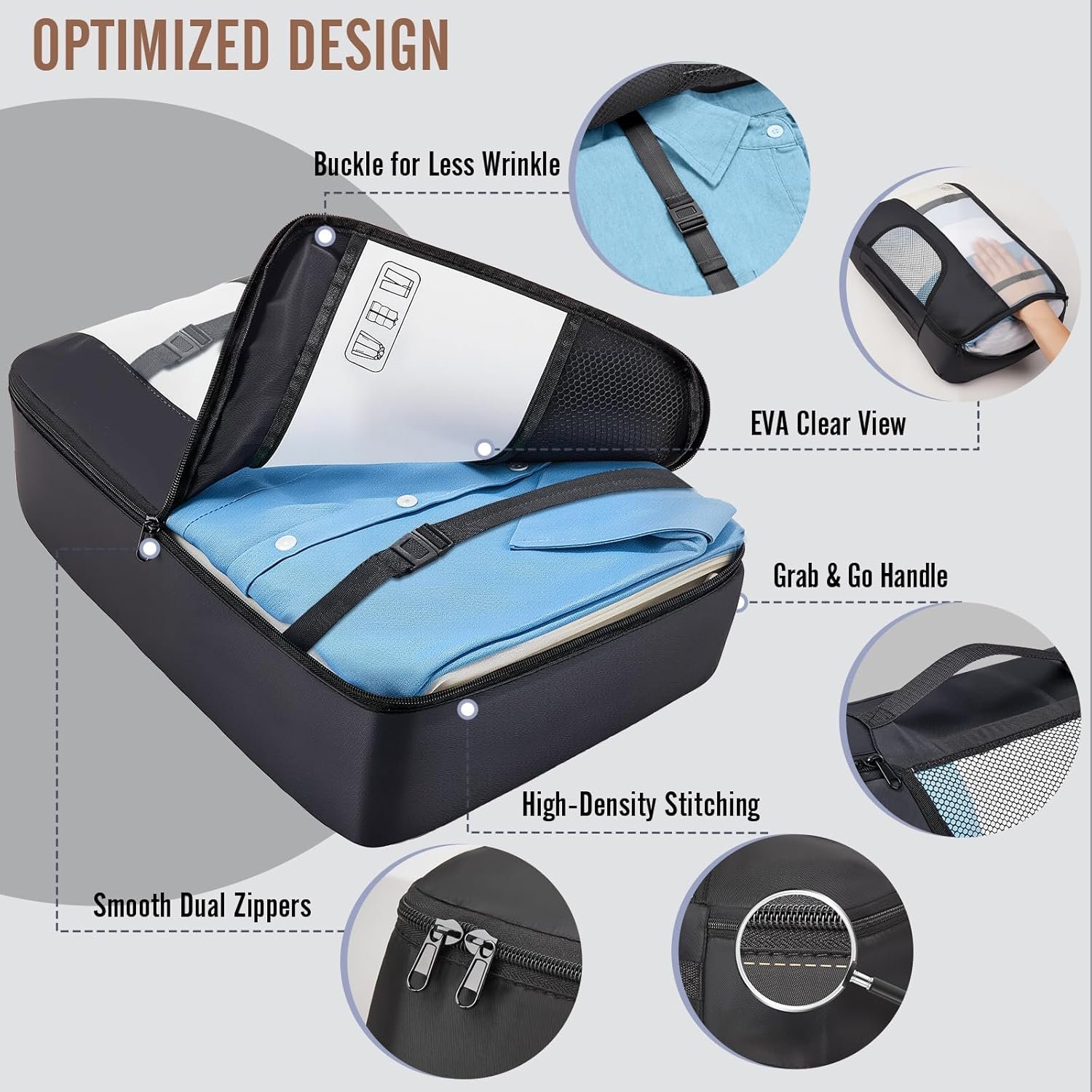 Veken 10 Set/8 Set Packing Cubes for Travel Essentials,Anti-Wrinkle Buckled Suitcase Organizer for Shoe & Toiletry Bag,Carry On Luggage Bag for Airplane & College Dorm Room Accessories,Women Men Gifts - Image 4