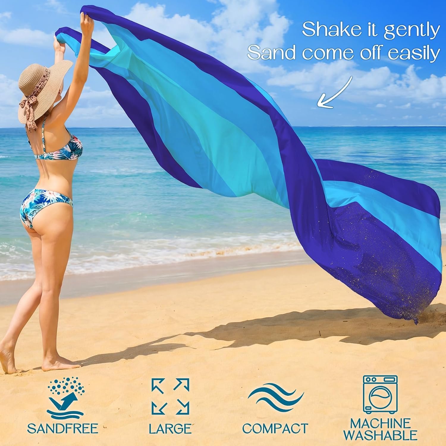 BYDOLL Beach Blanket Waterproof Sandproof Large Sand Free,78''X81''/10'X9' Oversized Sandless Lightweight Blanket Picnic Mat for Beach Travel Camping Hiking with Stakes - Image 3