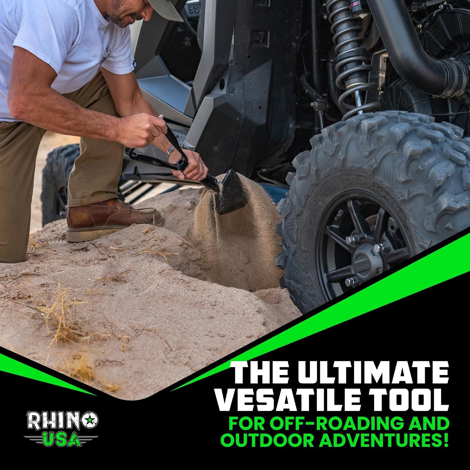 Rhino USA Folding Survival Shovel with Pick - Military Entrenching Tool | Heavy Duty Carbon Steel Folding Tool for Off-Road, Camping, Gardening, Beach. For Dirt, Sand, Mud & Snow Digging. Black - Image 7