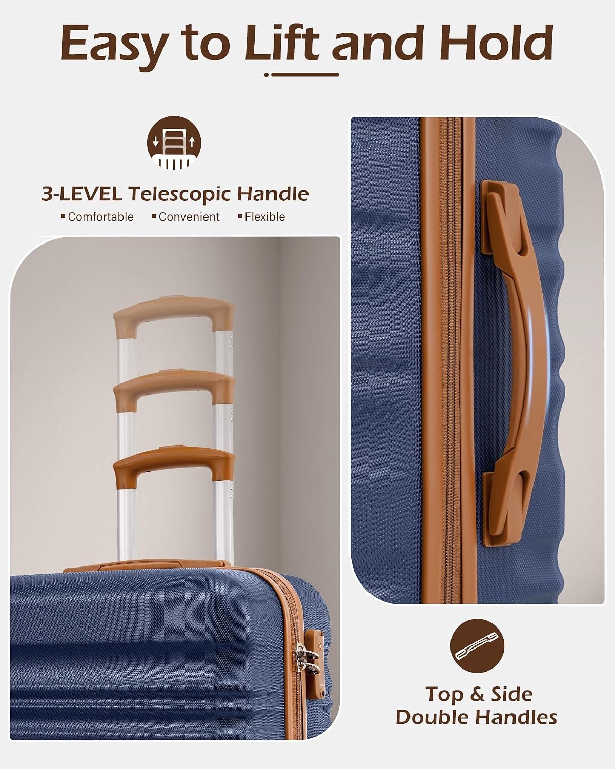 LONG VACATION Luggage Set 6 Piece Luggage ABS hardshell TSA Lock Spinner Wheels Luggage Carry on Suitcase (NAVY, 6 piece set) | Family & Extended Travel Use, ABS+PC Lightweight Luggage with YKK Zipper, TSA Lock, Space-Saving Nested, Navy - Image 5