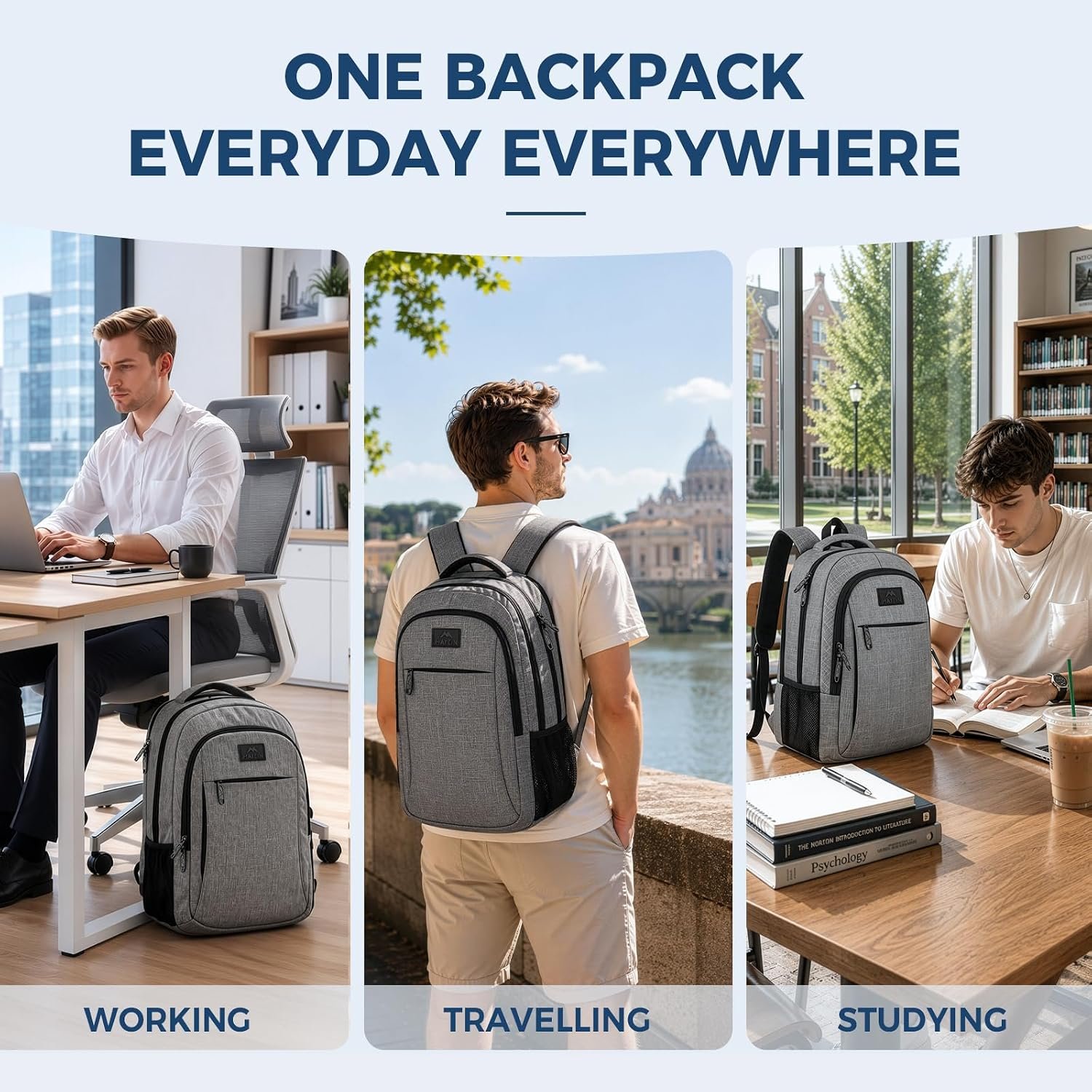 MATEIN Travel Laptop Backpack, 15.6 Inch College School Computer Bag, Grey | Slim Sturdy Business Daypack, Anti Theft Bookbag, Water Resistant, Gift for Men & Women, Personal Item Bag, Mochilas - Image 7