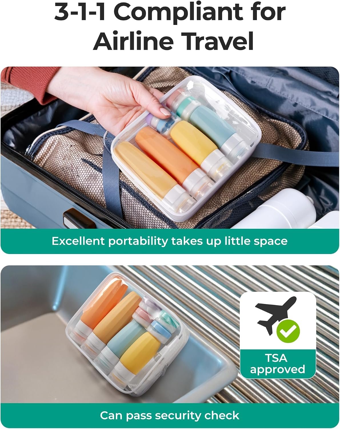 BAGSMART 18 Pack TSA Approved Travel Bottles for Toiletries, Leak Proof Silicone Travel Size Containers Bottles for Shampoo, Soft Pastel - Image 7