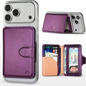 for MagSafe Wallet, Magnetic Phone Wallet RFID Blocking, Slim 5-8 Card Holder with Cash Slot & Clear ID Window, Minimalist Mag Safe Wallets for iPhone 17/16/15/14/13/12 Series, Amethyst Purple